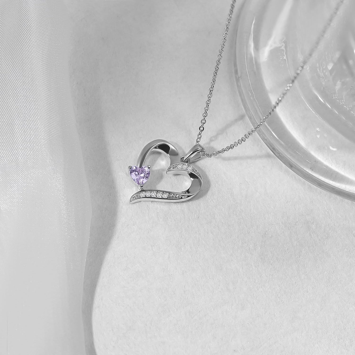 Love Heart Necklace for Women Silver Heart Necklace Zircon Pendant Birthstone Jewelry Gift Mom Wife Girlfriend - Image 2