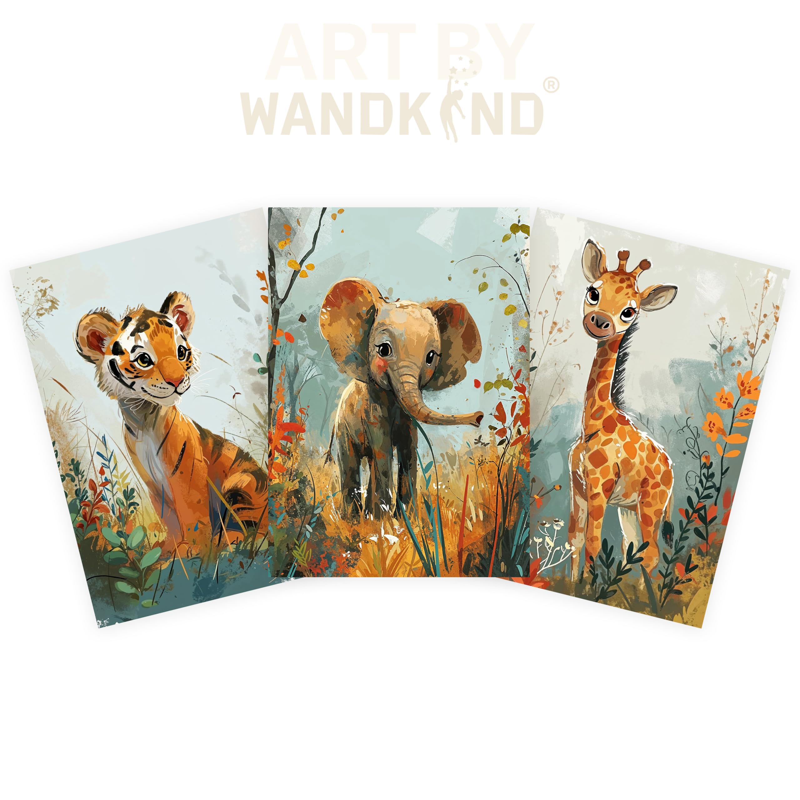 WANDKIND Kinderzimmer Poster Set P809 / Safari Tiere Babyzimmer Wandbild, Kinderposter (Ohne Bilderrahmen, 40 x 50 cm)