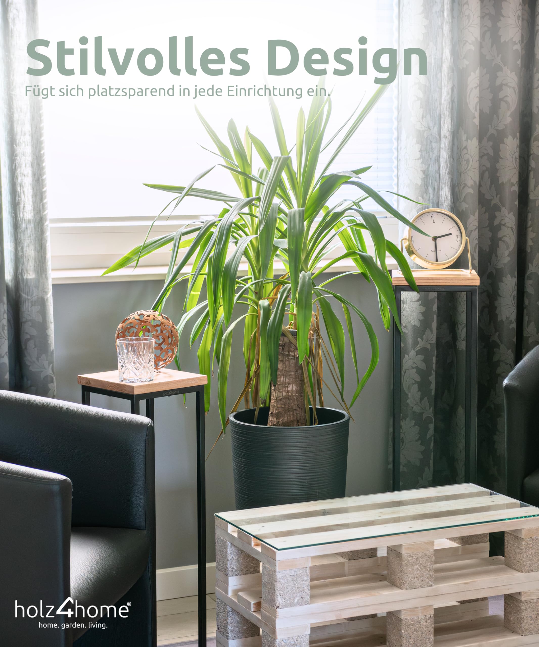 holz4home® Dekoständer aus massiv Eichenholz I Blumenständer Natur Geölt I Höhe: 90 cm I Dekosäule mit Stahlrahmen I Fertig montiert und geölt