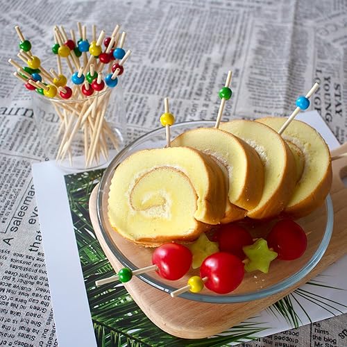 Miniatura 7 de BLUE TOP 100 palillos de cóctel de perlas de madera colorida para bebidas y alimentos, palillos de cóctel de 4.7 pulgadas y 0.118 in de diámetro