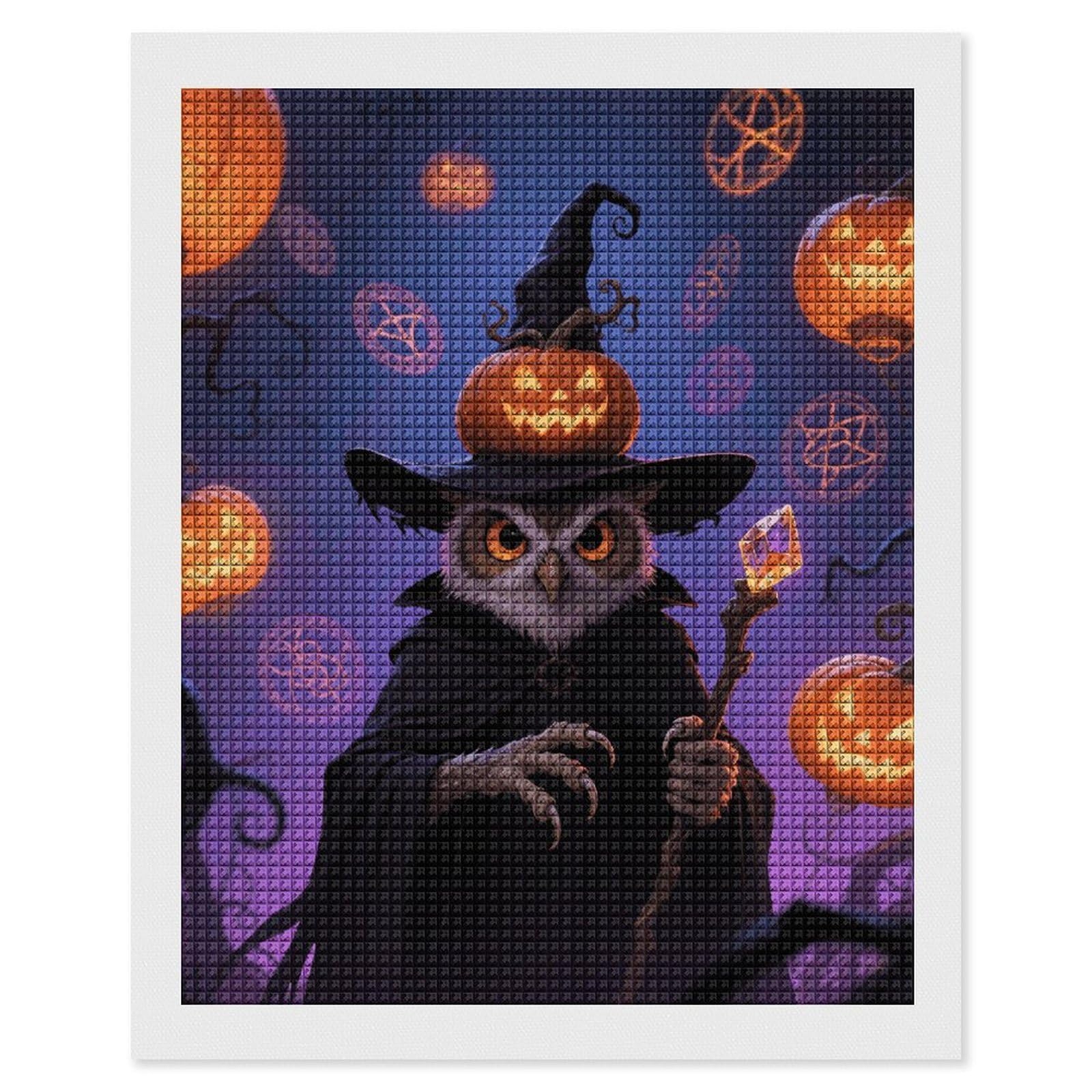 FodPand Halloween Owl Pumpkin 5D Diamond Painting Kits for Adults Beginners Full Drill Square Diamond Dots Pictures Gem Art Supplies for Home Wall Room Decoration DIY Craft Set Gift 16x20