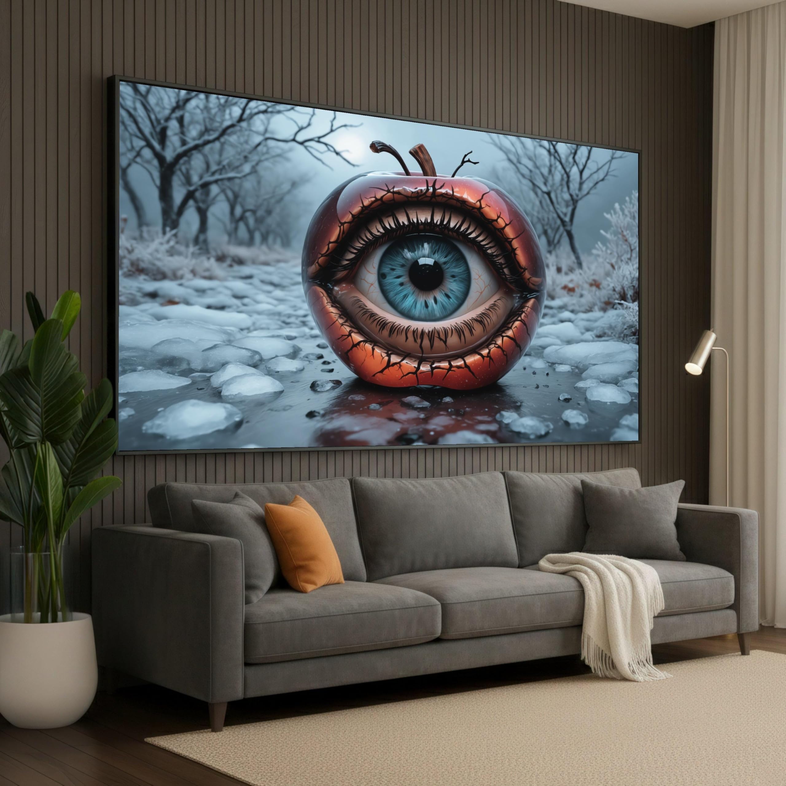 XINBAO Surreal Eye in Red Canvas Wall Art, Fantasy Nature Scene, Winter Forest Landscape, Unique Home Decor, Artwork Posters(60x105cm/Frameless)