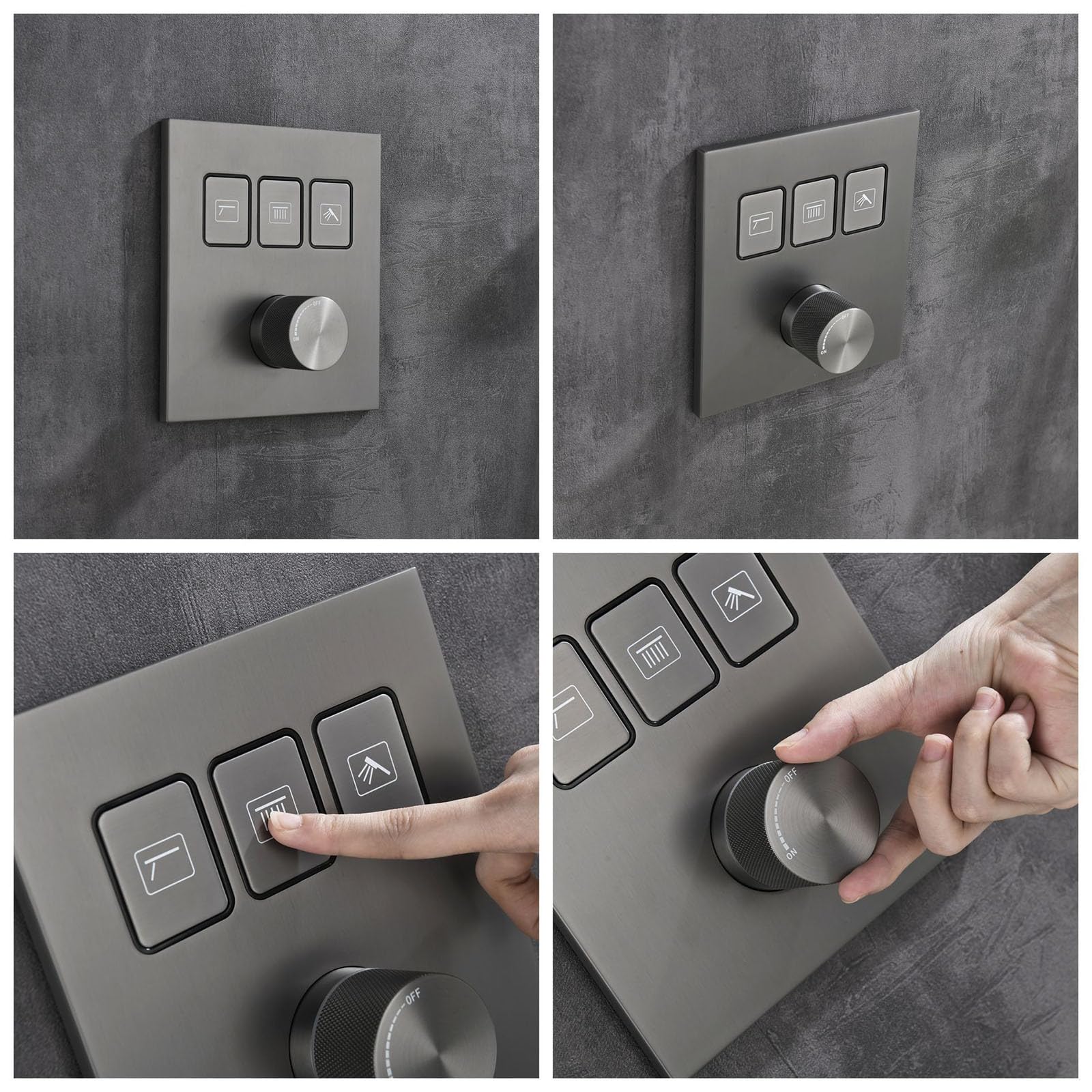 XJTNLB Columna Ducha de Pared Empotrado Negro Cascada Ducha Efecto Lluvia, Duchas de Baño Empotradas con Teclas de Piano