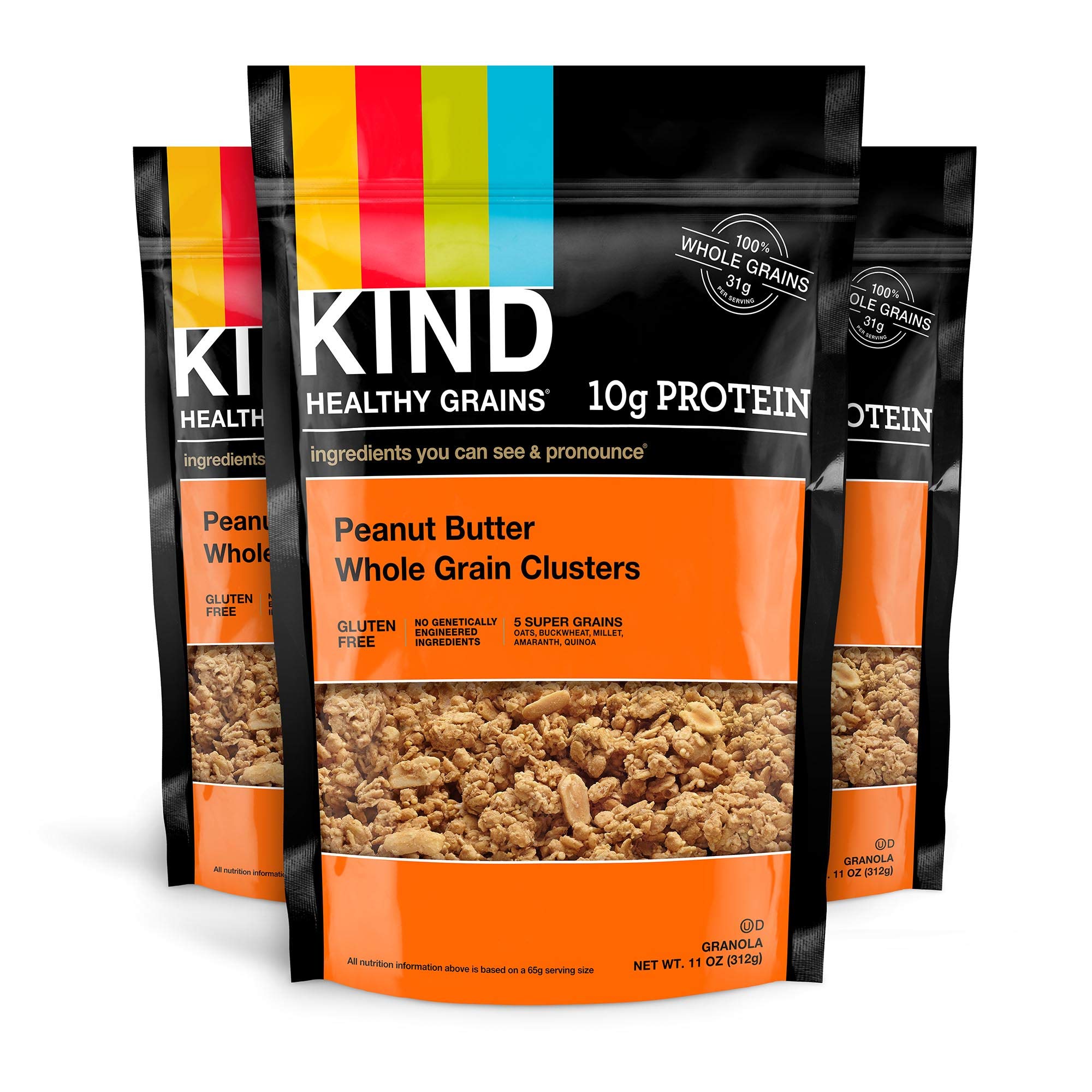 KIND Healthy Grains Clusters, Peanut Butter Whole Grain Granola, 10g