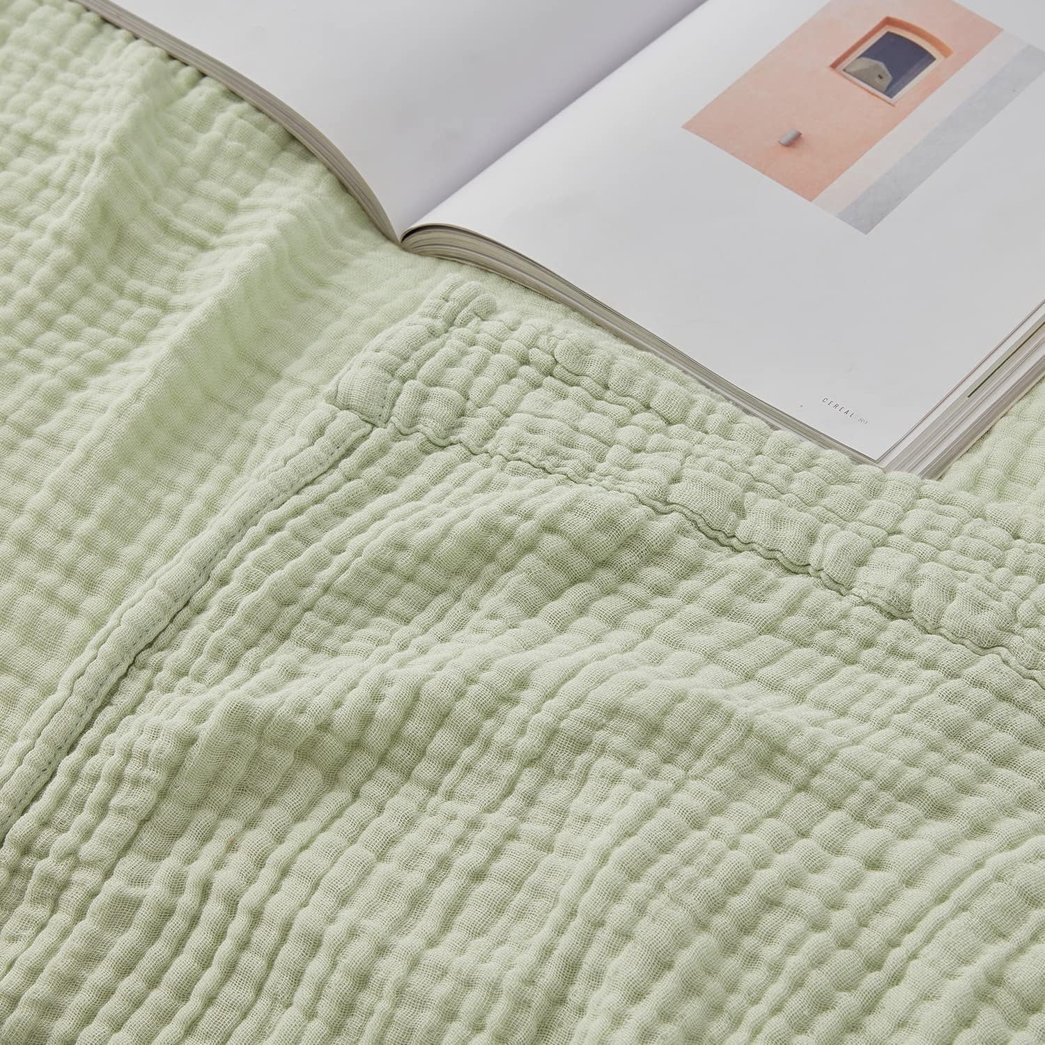 EMME Muslin Blankets for Adults Throw Blanket for Couch Breathable Gauze Soft Lightweight Airy Mint Green Throw XL 50" x 71"