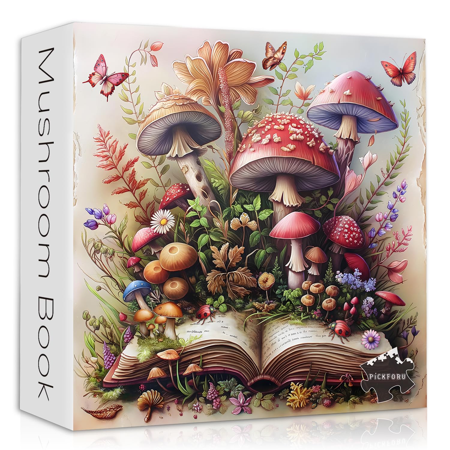 Mushroom Jigsaw Puzzle 1000 Pieces, Magic Book Plant Flower Puzzles Vintage, Challenging for Adults