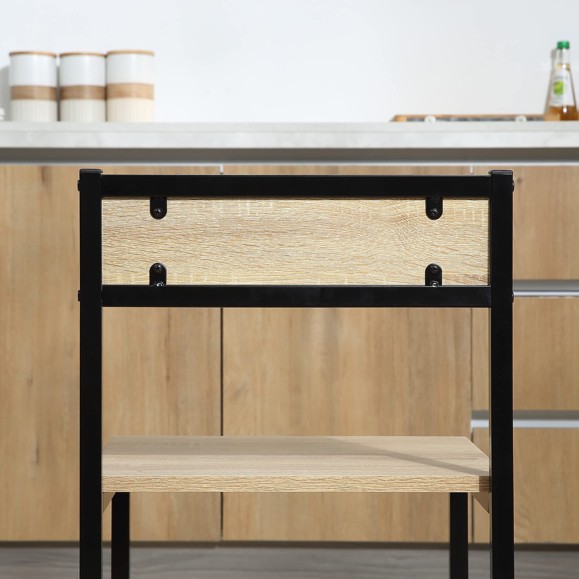 HOMCOM Ensemble Table et chaises de Salle à Manger Set de 1 Table + 2 chaises encastrables pour Cuisine - métal Noir Aspect chêne Clair