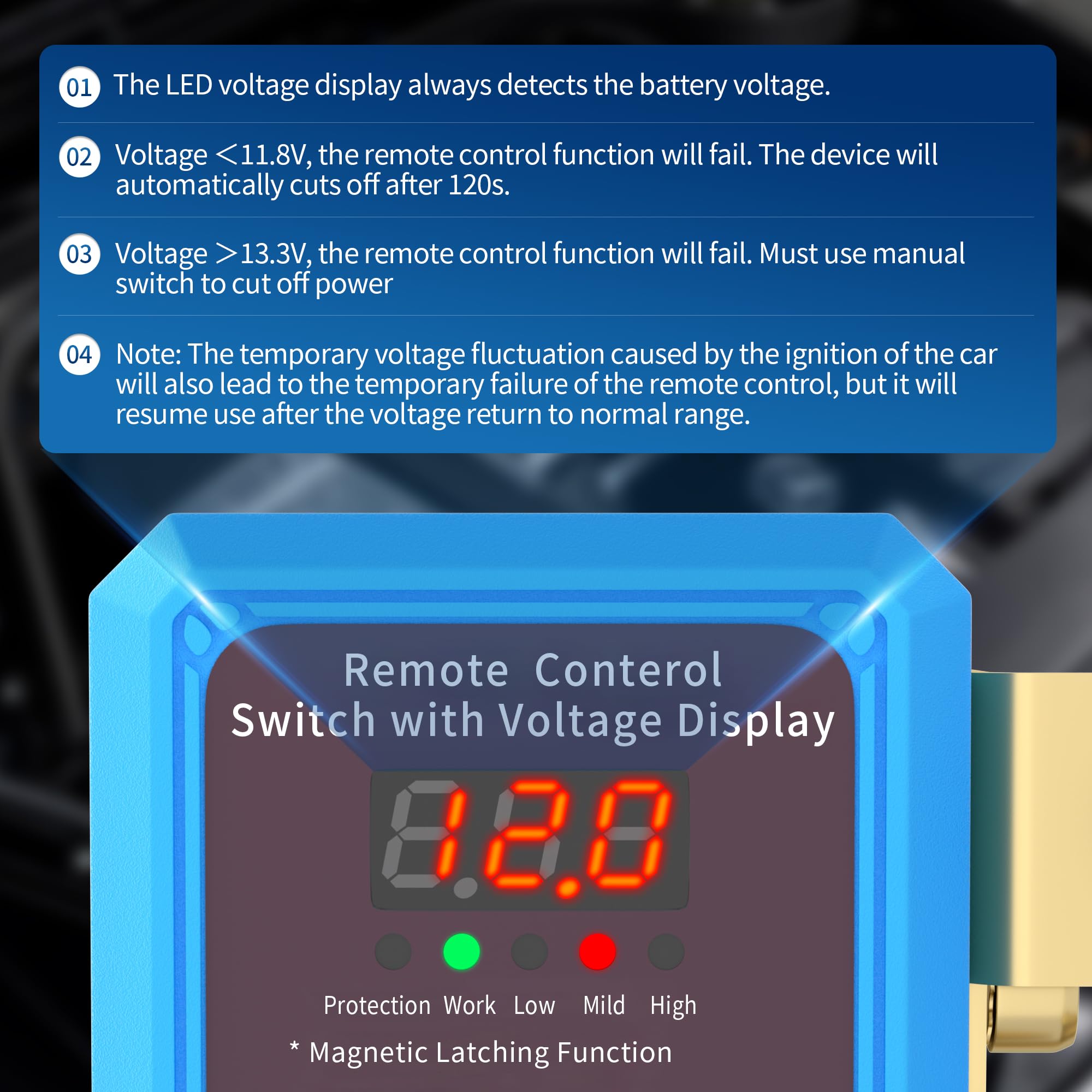 Joinfworld Interruttore isolatore batteria 240A 12 V telecomando con display di tensione a LED Interruttore di spegnimento automatico antifurto per auto camion barca