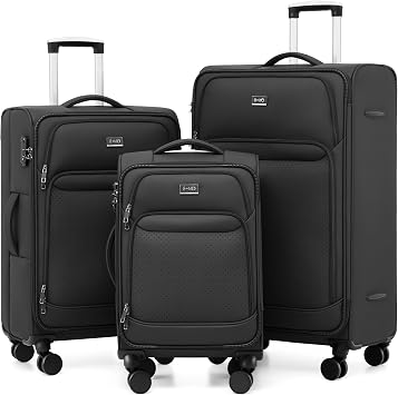 Coolife Upgraded Softside Luggage, TSA Lock, Spinner, 3-Piece 1800D Set | Upgraded base system, Premium Business Ultra-Quiet Dual Wheels, 1800D water-repellent fabric, TSA lock, multi-stage handle