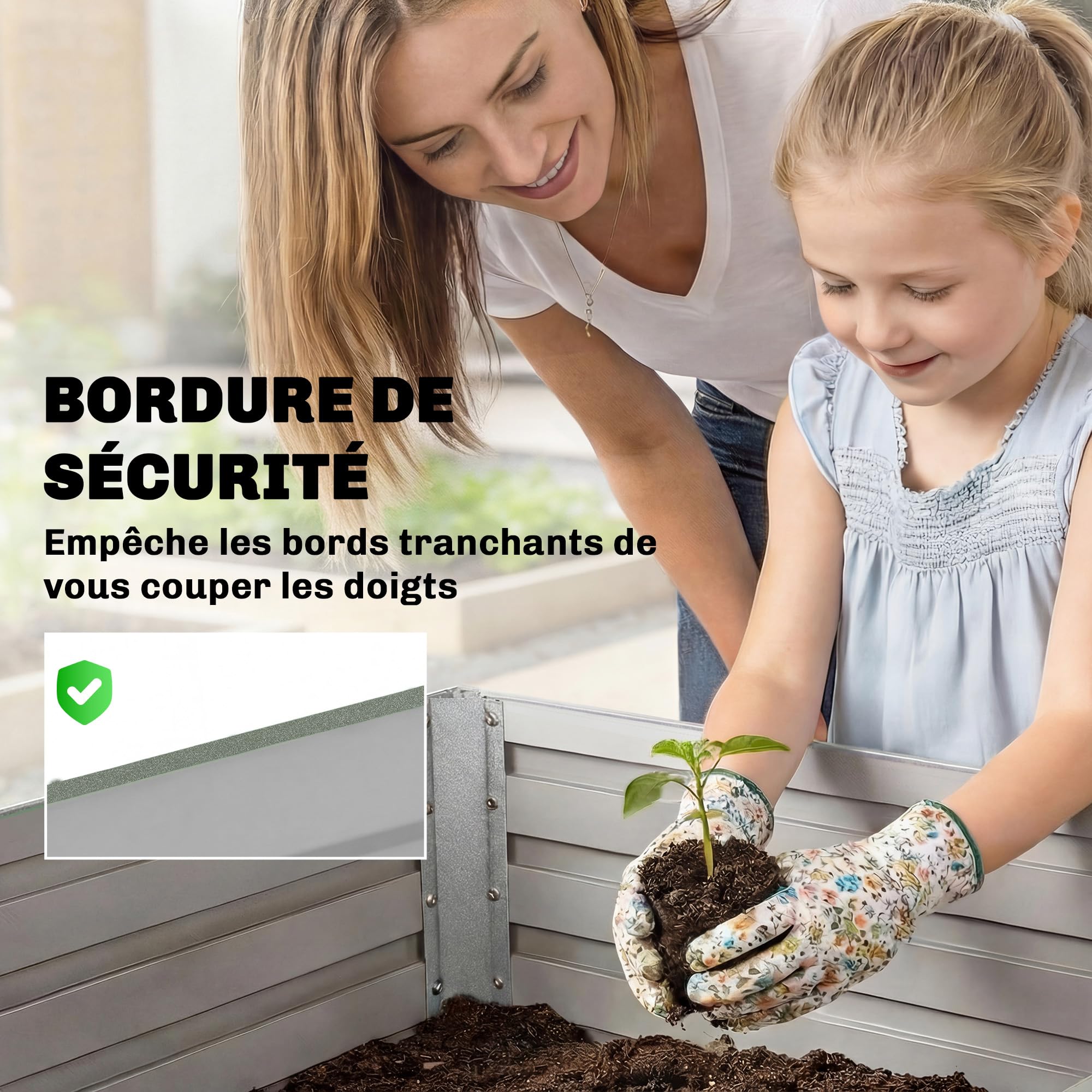 Outsunny Jardinière extérieure, jardinière surélevée galvanisée, carré Potager de Jardin rectangulaire avec Bordure de sécurité et Fond Ouvert, pour Fleurs et légumes, 240 x 120 x 60 cm, Gris argenté
