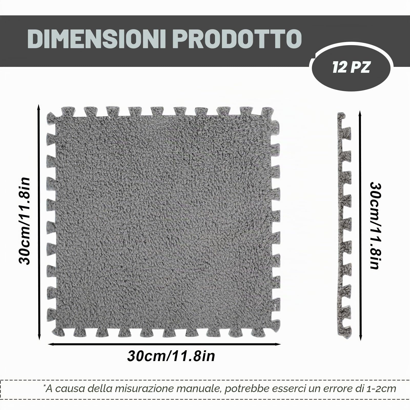 Tappeto Puzzle da Pavimento per Bambini 12 Pezzi 30 x 30 x 1 cm con Bordi Morbido Tappetino da Gioco in Schiuma Peluche Tappeto Puzzle per Cameretta o Salotto