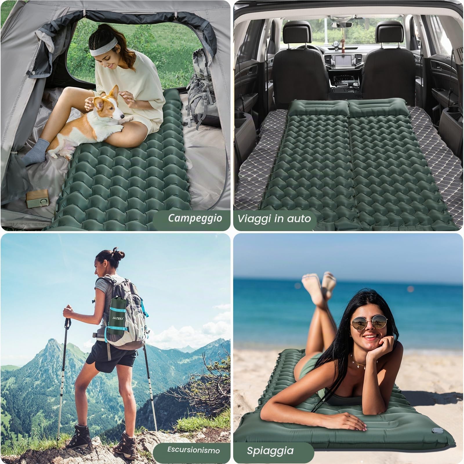 JATEKA Materassino Campeggio, Autogonfiabile Materasso Gonfiabile Singolo Con Pompa A Pedale, Materassino Gonfiabile Con Cuscino, Compatto E Leggero, Ideale Per Campeggio Trekking Viaggi Tenda