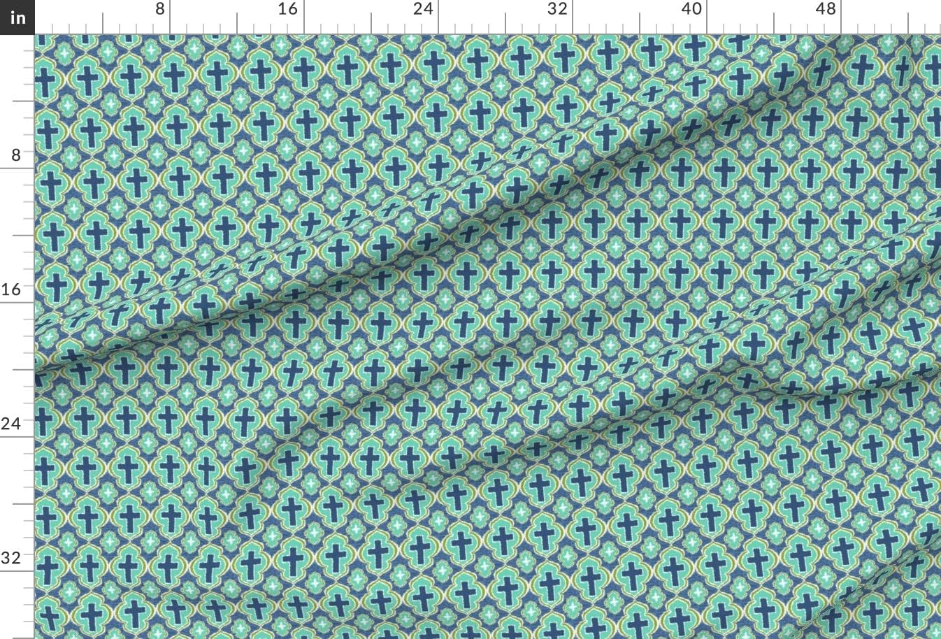 Spoonflower Fabric - Christian Cross Blue Green Bible Church Printed on Petal Signature Cotton Fabric by The Yard - Sewing Quilting Apparel Crafts Decor