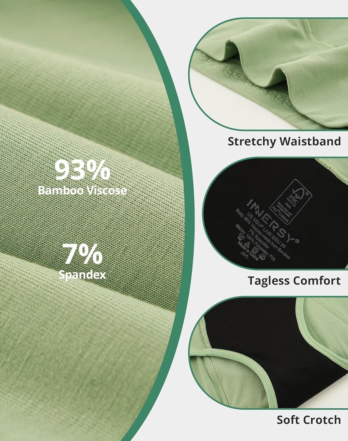 INNERSY Women's Bamboo Viscose Heavy Flow Period Underwear High Waisted Leakproof Panties 3 Pack - Image 3