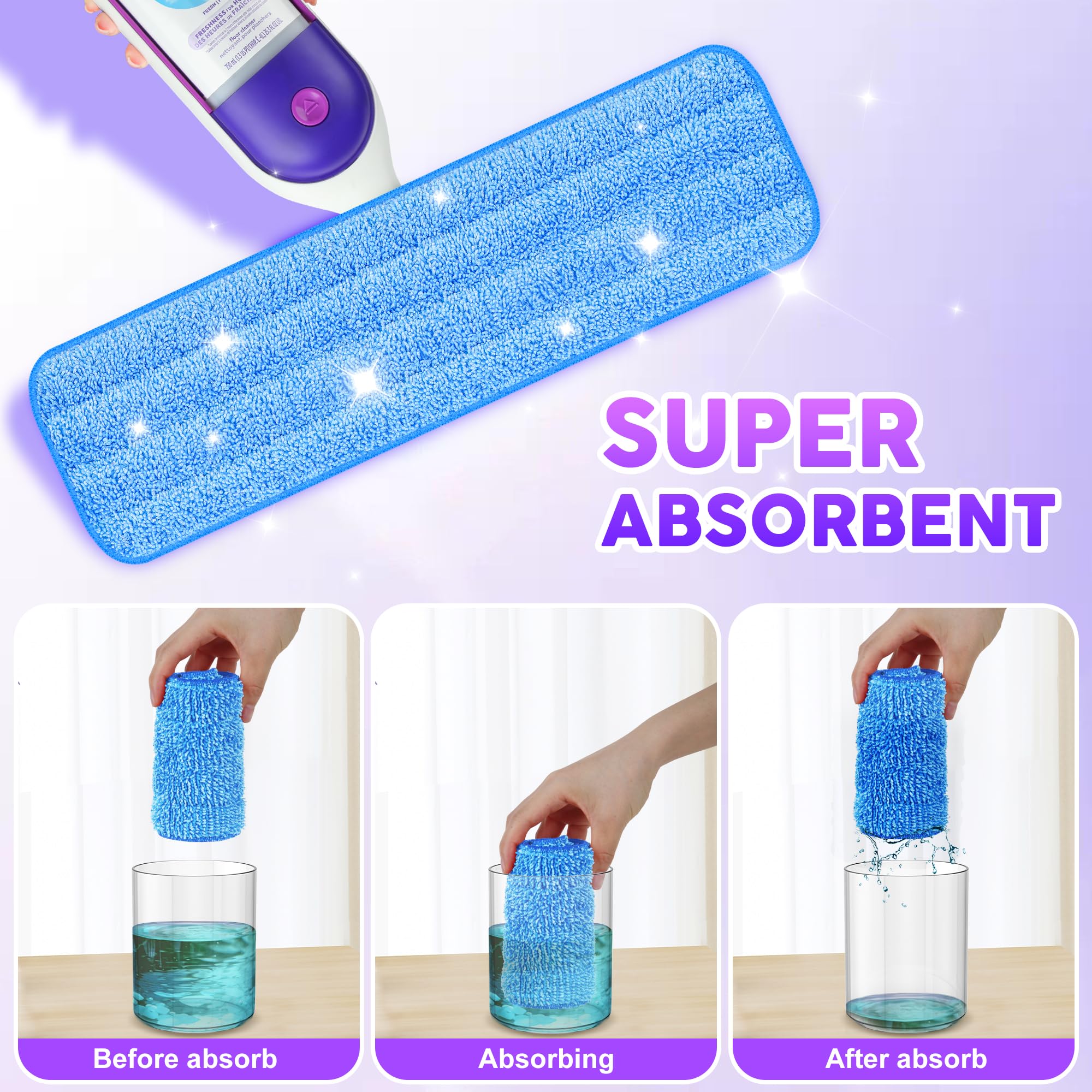 Paquete de 18 almohadillas reutilizables compatibles con Swiffer PowerMop, almohadillas de microfibra lavables a máquina, duraderas y altamente absorbentes, adecuadas para todo tipo de suelos