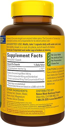 Miniatura 9 de Nature Made Cúrcuma 500 mg cápsulas 60 unidades para soporte antioxidante el embalaje puede variar