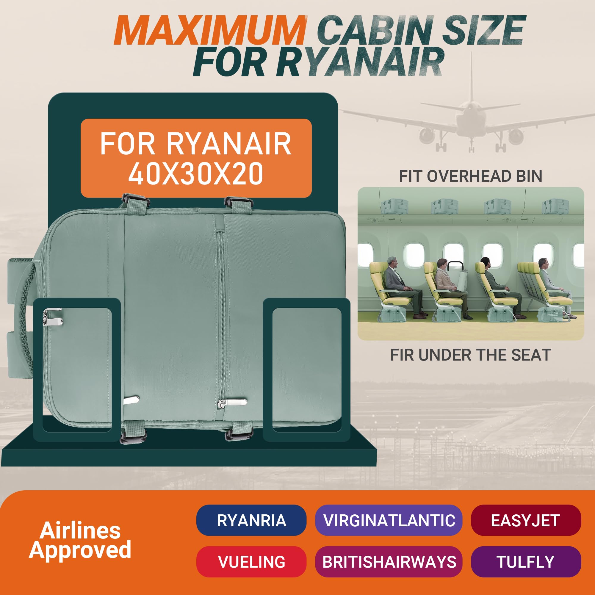 xlodea Bagage Cabine 40x30x20 pour Ryanair Sac à Dos de Voyage Bagage à Main Avion Sac de Voyage 40x30x20 Imperméable Travel Backpack Femme Homme avec Poche Anti-vol, Trou de Charge USB