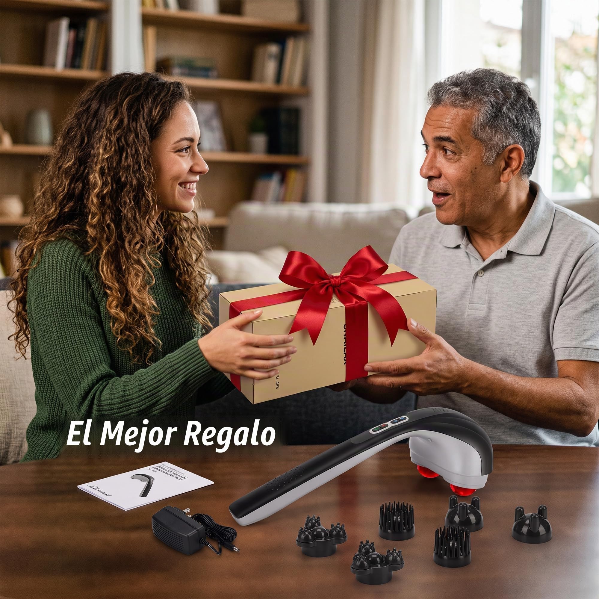 Snailax Masajeador de mano eléctrico para masaje de percusión inalámbrico recargable con calor, masajeador portátil para aliviar el dolor
