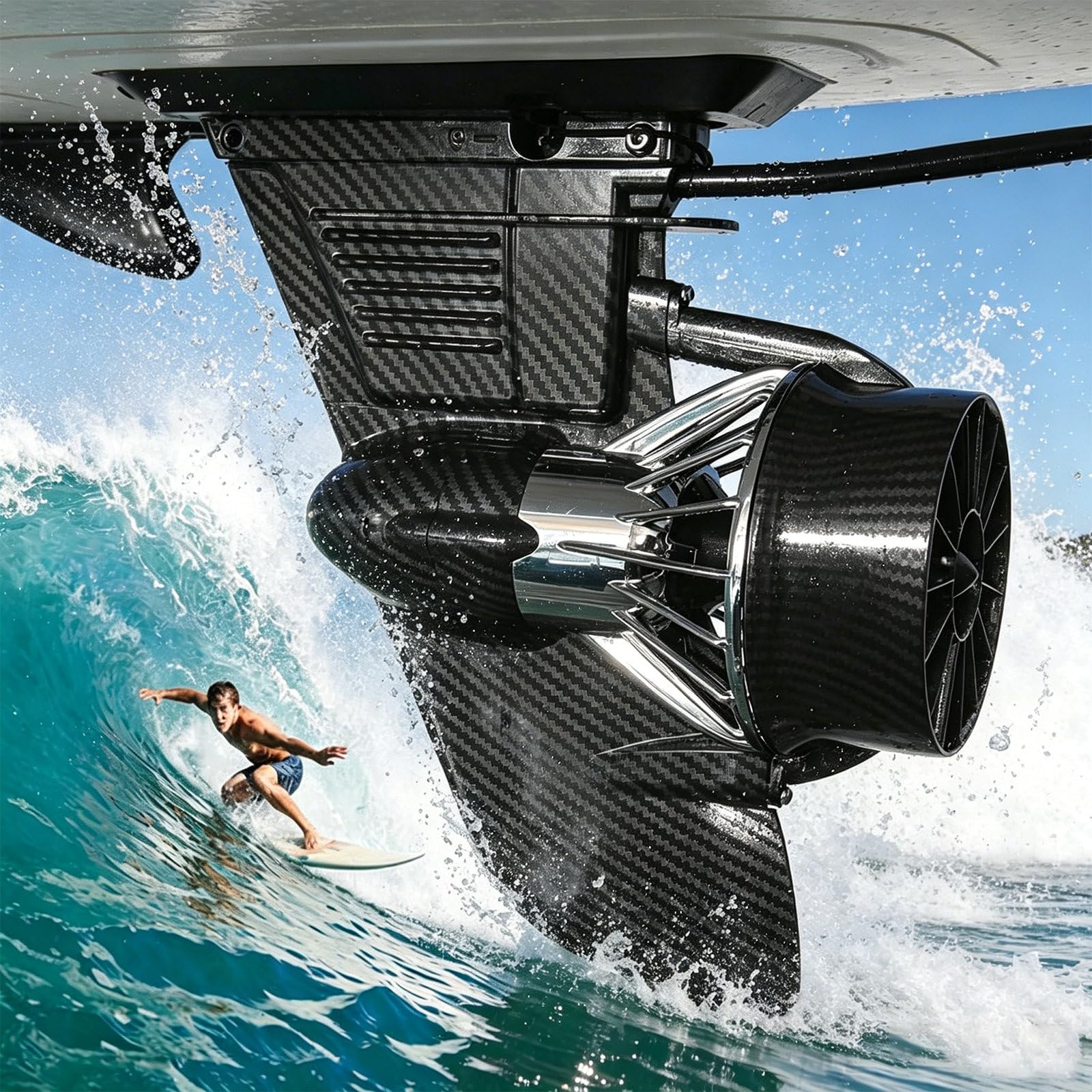 SOTIKARERY Surfboard Underwater Thruster - 24V 288Wh Electric Motorized Fin Surfboard with Battery Bag Electric kayak motor, Max Thrust 18lbs for Paddleboard, Fishing Board, Surfboard