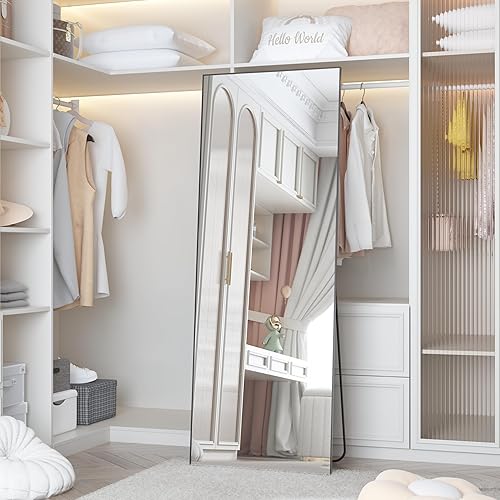 Miniatura 4 de Ainqureen Espejo rectangular de longitud completa de 64 x 21 pulgadas, marco de aluminio, para pared e inclinado, espejo negro grande para