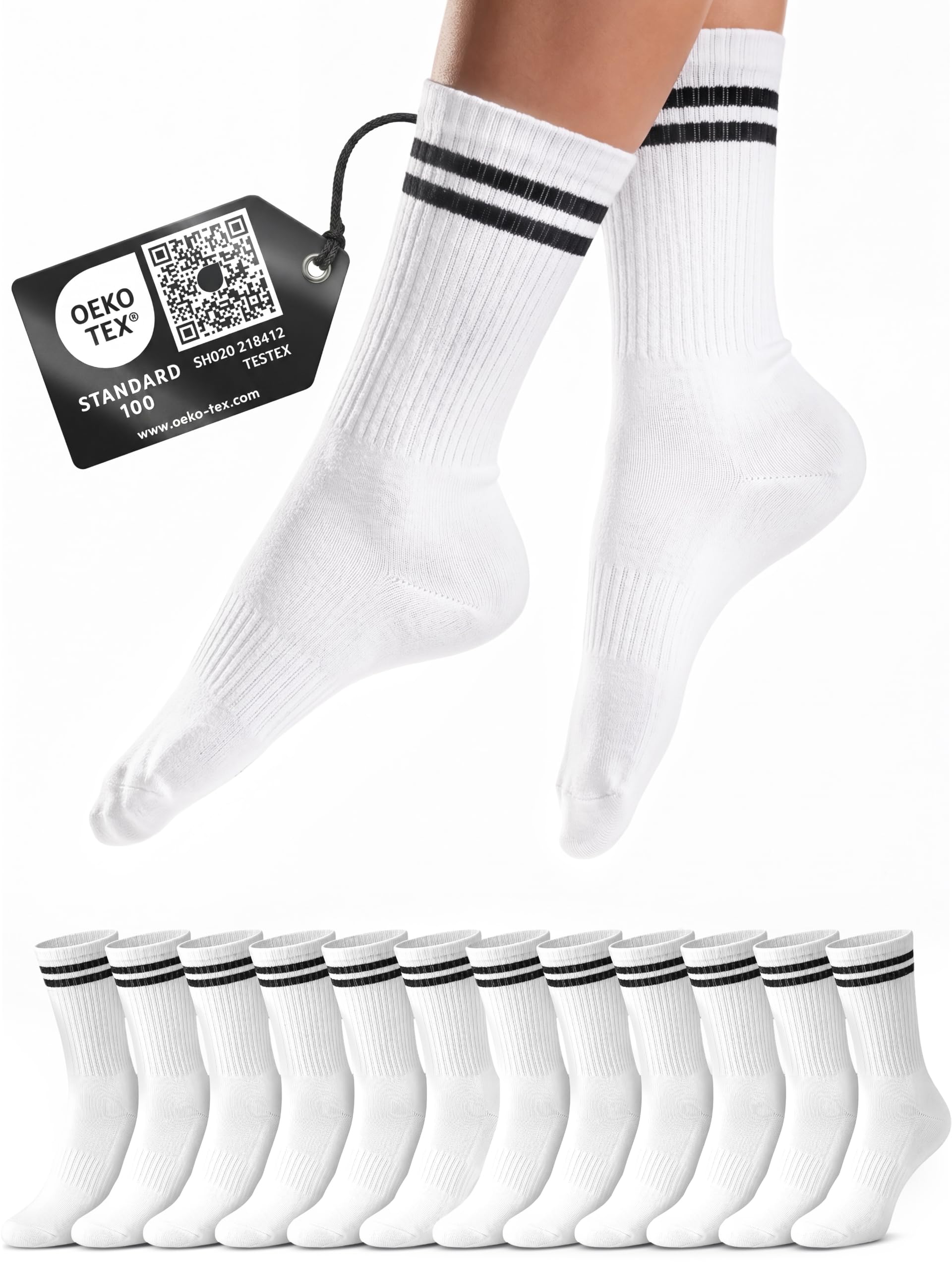 HELDENWERK® Calzini da tennis da uomo (6 paia), in cotone, con suola imbottita e tallone rinforzato, traspiranti, per il tempo libero, il tennis e la vita quotidiana