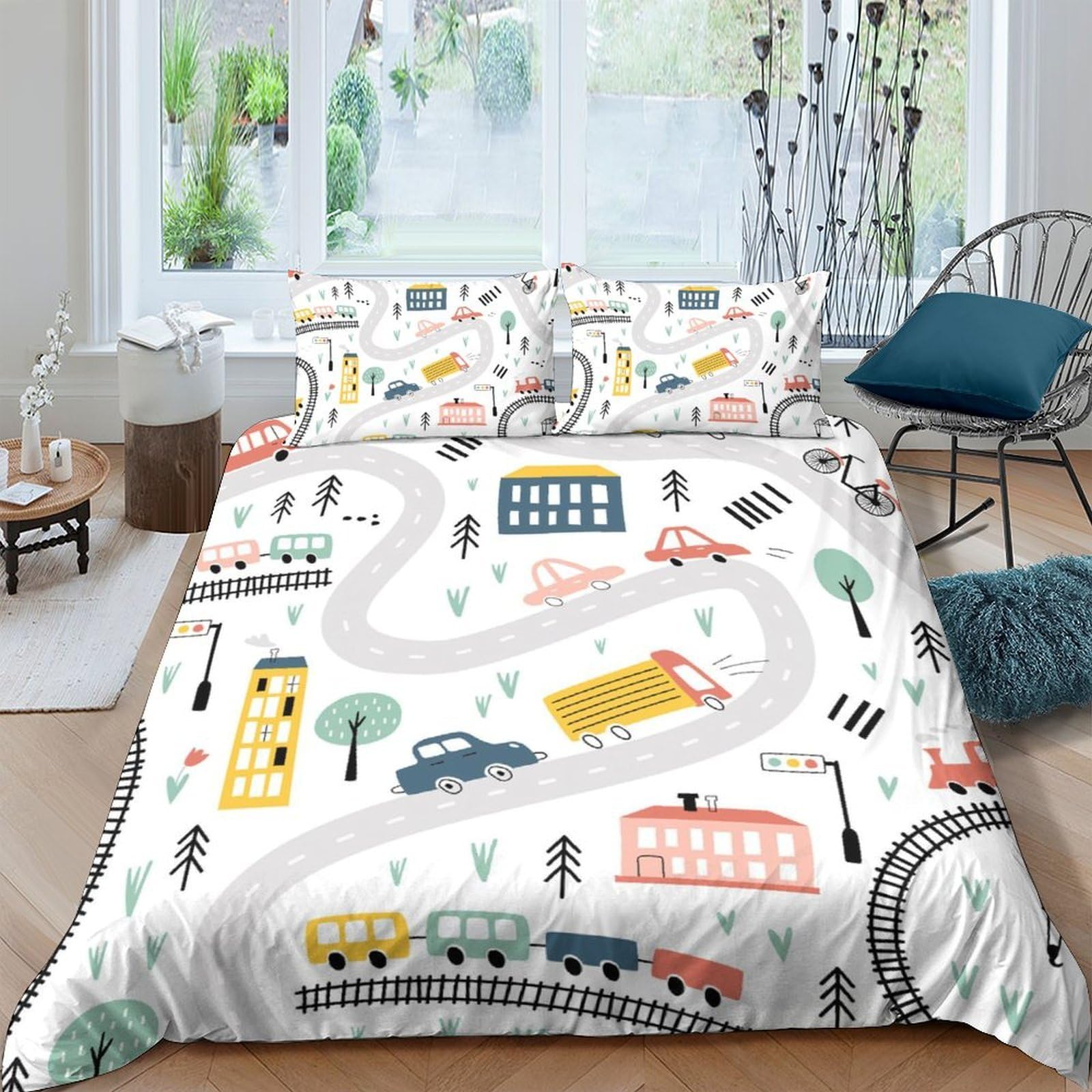 Ctjqhvkz Style-5 3D Printed Cartoon Road Map Fitted Sheet Microfiber Anti-Slip Bed Cover For Kids Teens Bedroom Guest Room Decor Single（135X200cm）