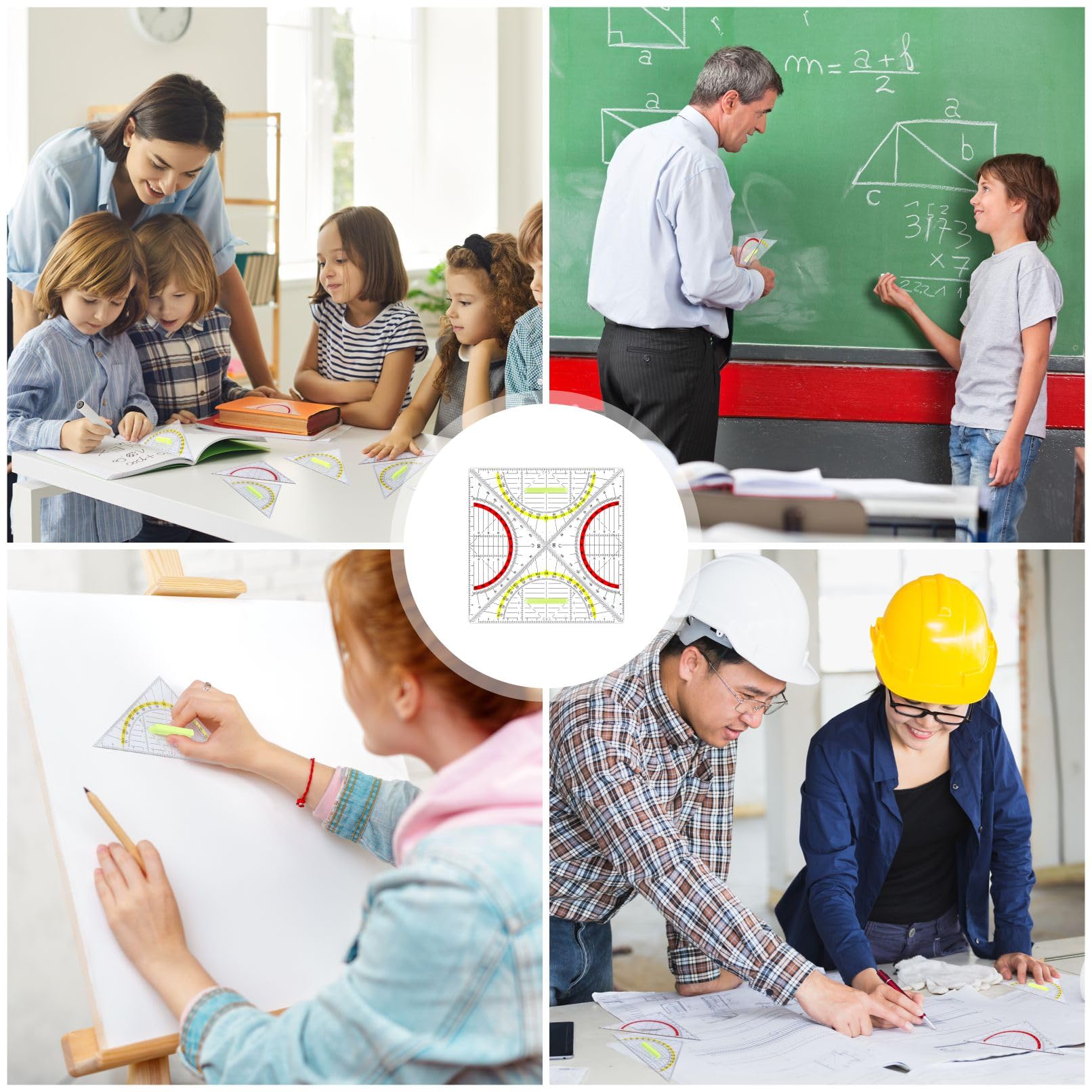 JIANTA ekierka geometryczna z tworzywa sztucznego, 10 sztuk, trójkąty geometryczne, 16 cm, przezroczyste, elastyczne, do rysowania okręgów, 8 szt., ekierka z uchwytem, żółta, 8 szt., czerwona geometria, do szkoły, biura, studentów