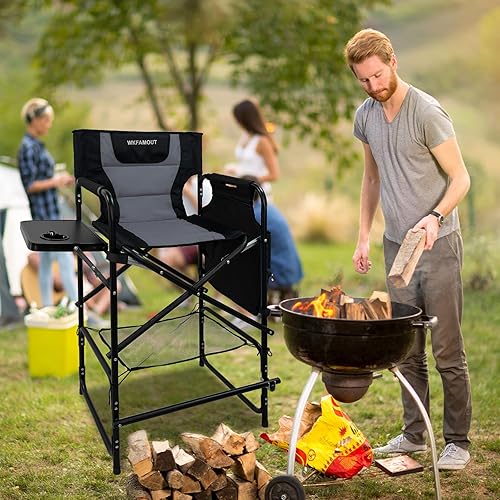 Miniatura 8 de Silla plegable alta de directores con mesa auxiliar de 30.71 pulgadas de altura del asiento, silla de campamento plegable, taburete de bar para Negro