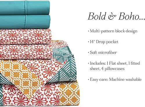 Miniatura 6 de Lush Decor Juego de sábanas a rayas bohemias, juego de ropa de cama colorido de 6 piezas, diseño de rayas bohemias llamativas, suaves, cómodas y