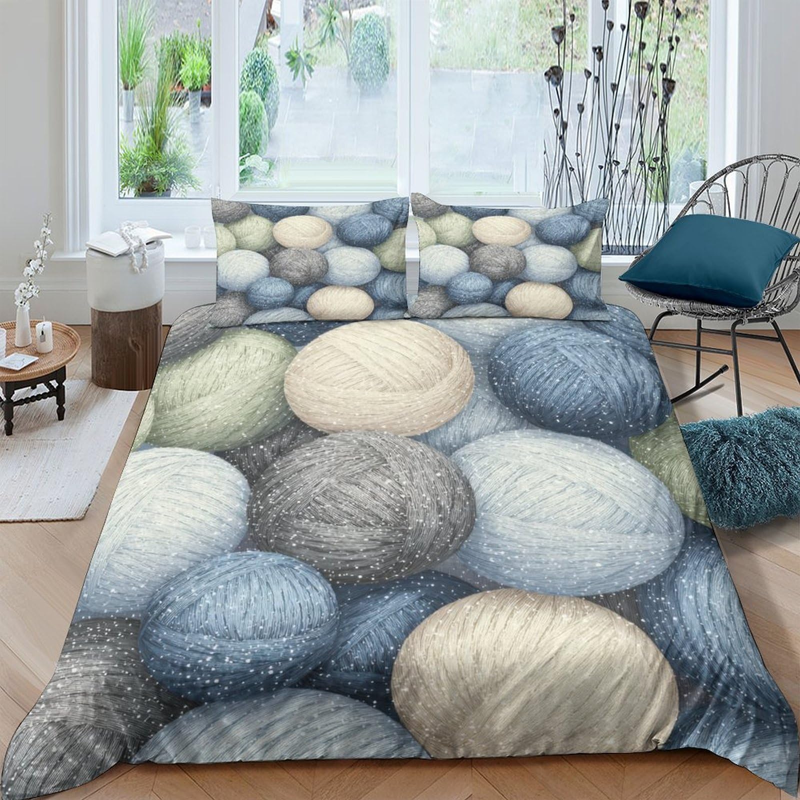 Ctjqhvkz Style-4 3D Printed Yarn Ball Fitted Sheet Microfiber Soft Breathable Wool Texture Bed Cover For Bedroom Dorm Mattress Protection Single（135X200cm）