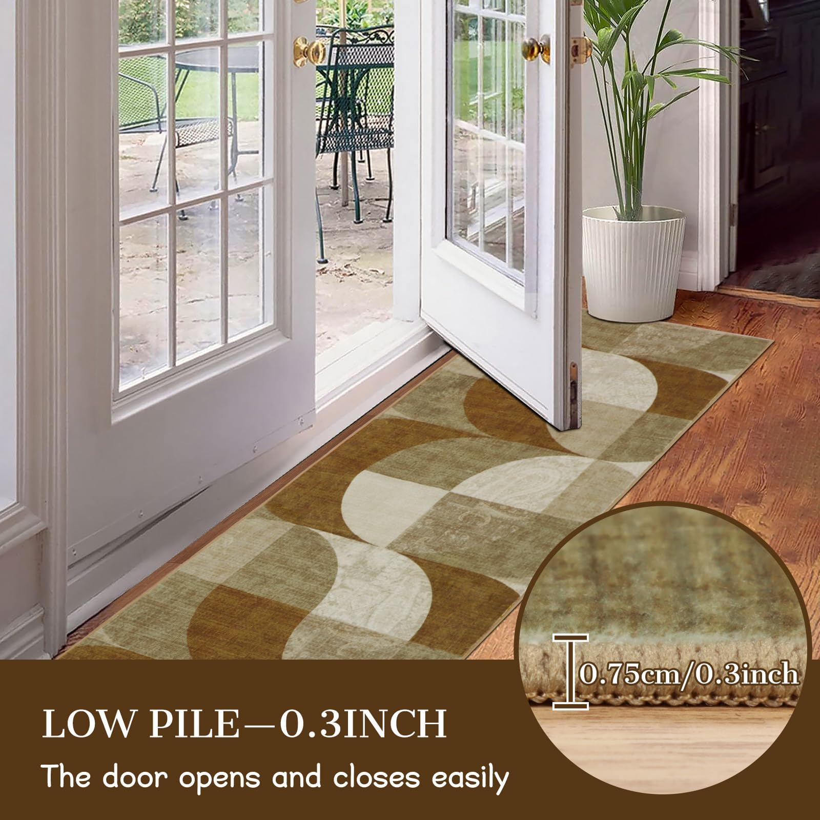 TUKDAK Boho Runner Rugs for Hallway 60×180 cm, Brown Checkered Washable Hall Carpet Runners, Kitchen Mat Non Slip - Image 2