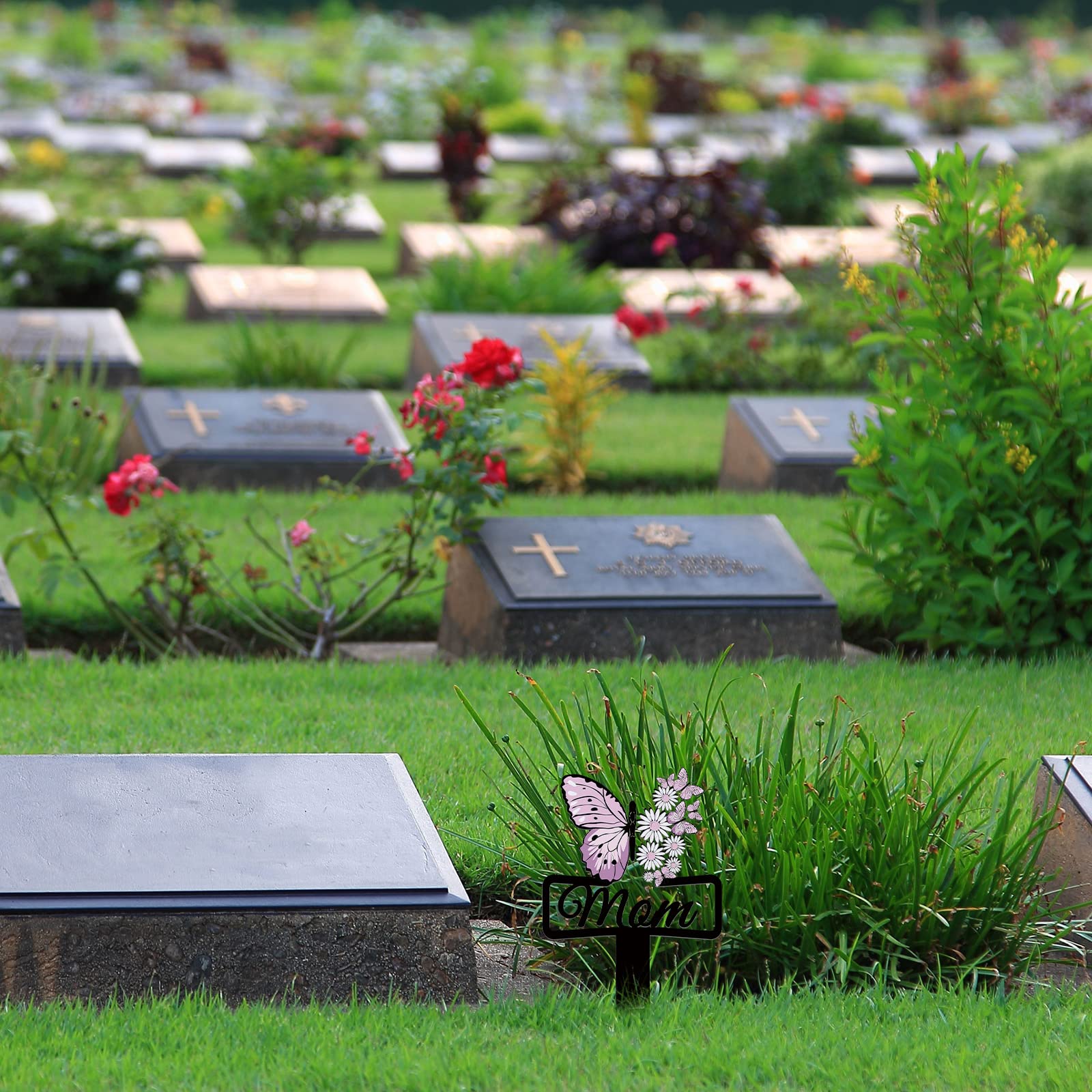 Marcadores De Tumba Corazón Para Mamá - Decoración Cementerio Con Diseño Mariposas
