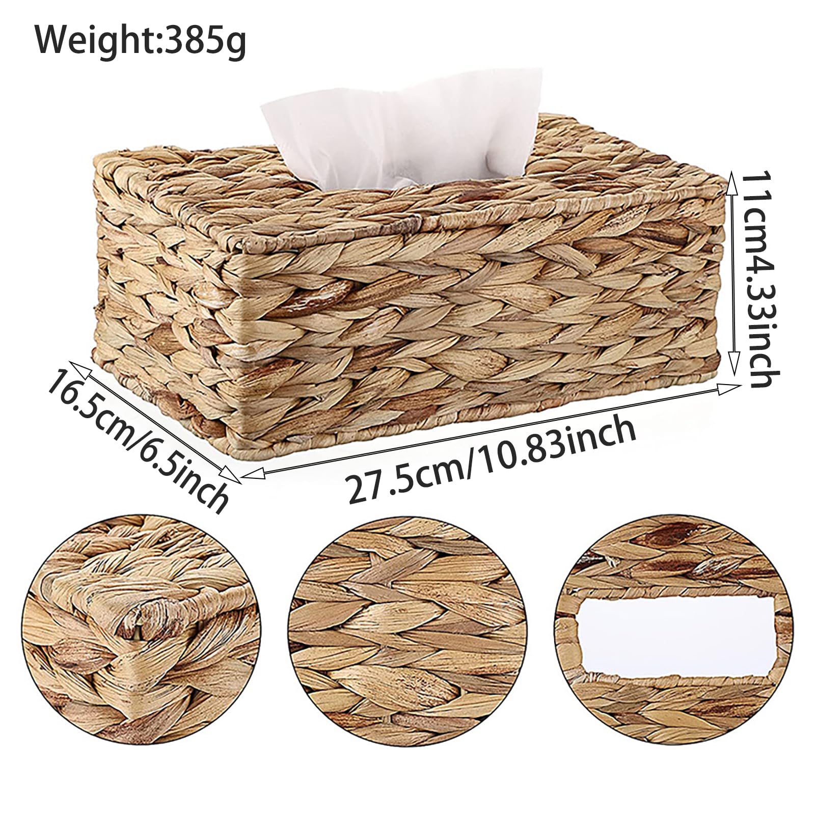 GUDAGUU Tissue Box Cover Rectangular, Farmhouse Woven Napkin Box Tissue Holder, Hand-Made Paper Case Organizer,Boho Decorative Facial Tissue Holder for Vanity Desks Office Bathroom (Large)