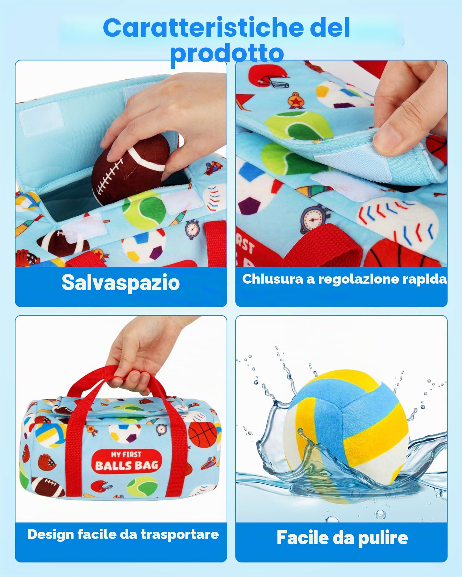 Vanmor Sensory Sports Balls per bambini, giocattolo per bambini con borsa da viaggio, giocattolo educativo precoce per bambini dai 12 mesi in su, perfetto per lo sviluppo sensoriale, ottimo regalo per