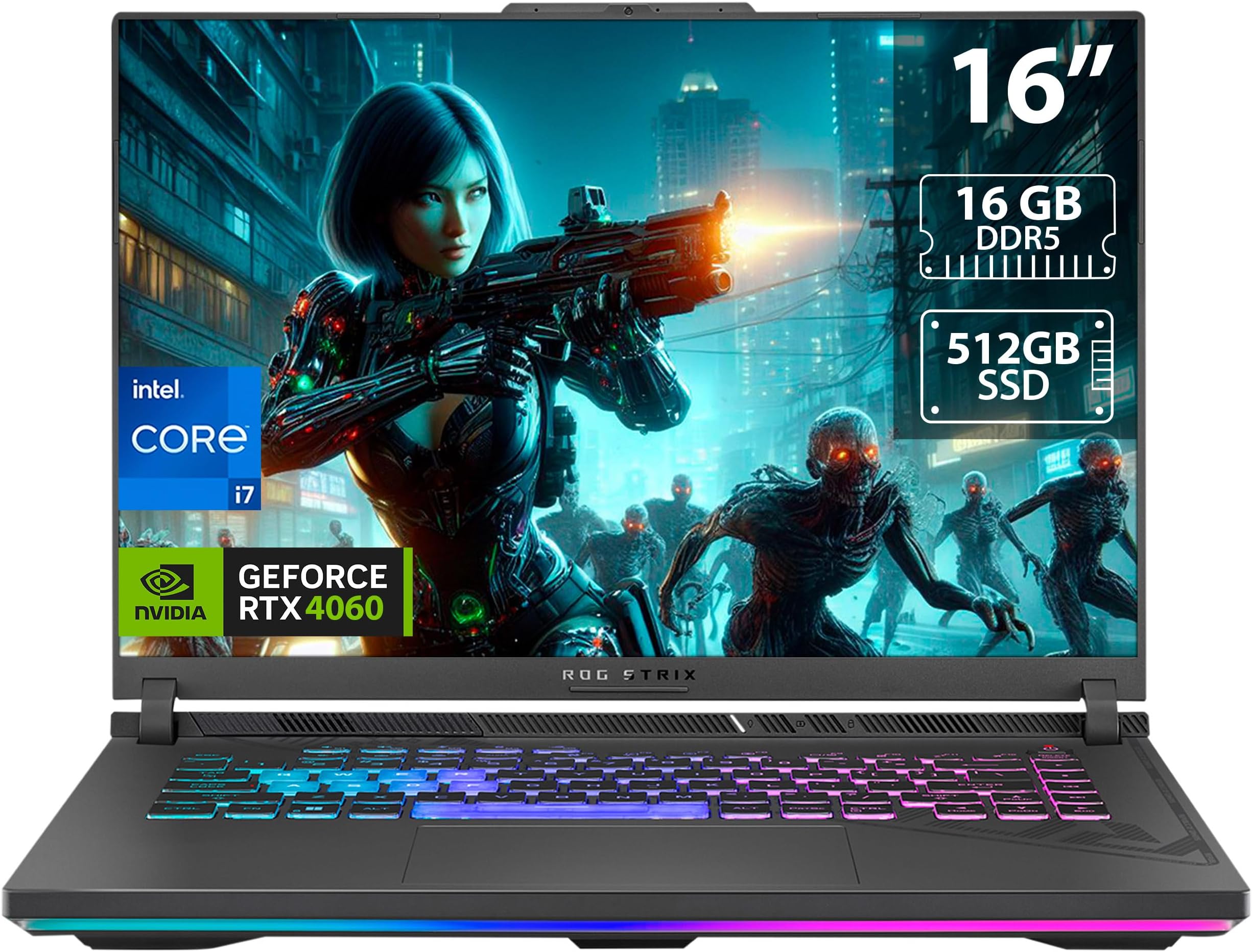 ROG Strix G16 (2023) Gaming Laptop, 16â€ 16:10 FHD 165Hz, GeForce RTX 4060, Intel Core i7-13650HX, 16GB DDR5, 512GB PCIe SSD, Wi-Fi 6E, Windows 11, G614JV-AS73, Eclipse Gray