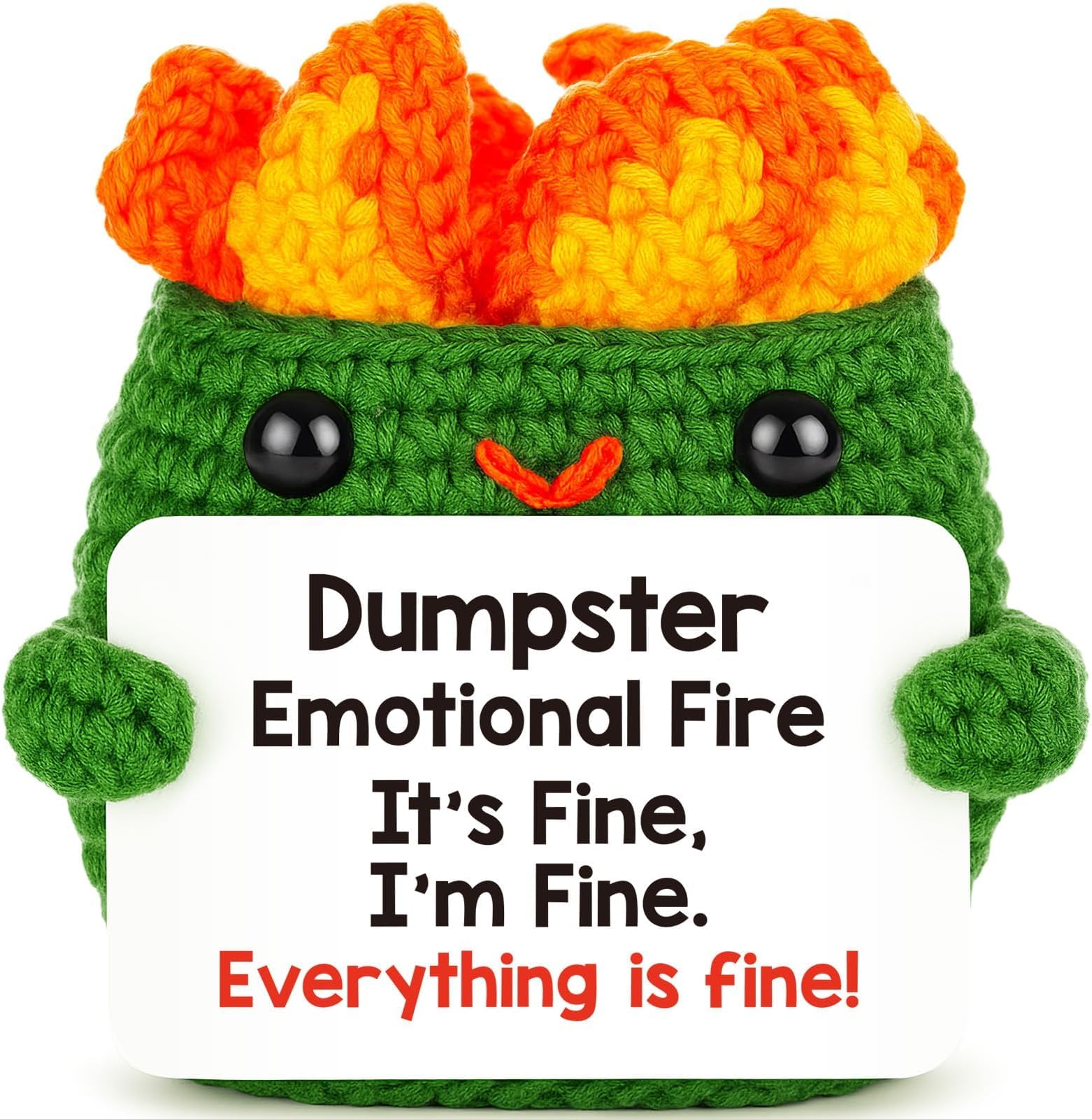 Dumpster Emotional Fire Support Gifts Christmas Birthday Gift for Women Men Crochet Stress Relief Knitting Ornaments with Humorous Card Housewarming Gifts Positive Therapy Gifts Funny Room Desk Decor