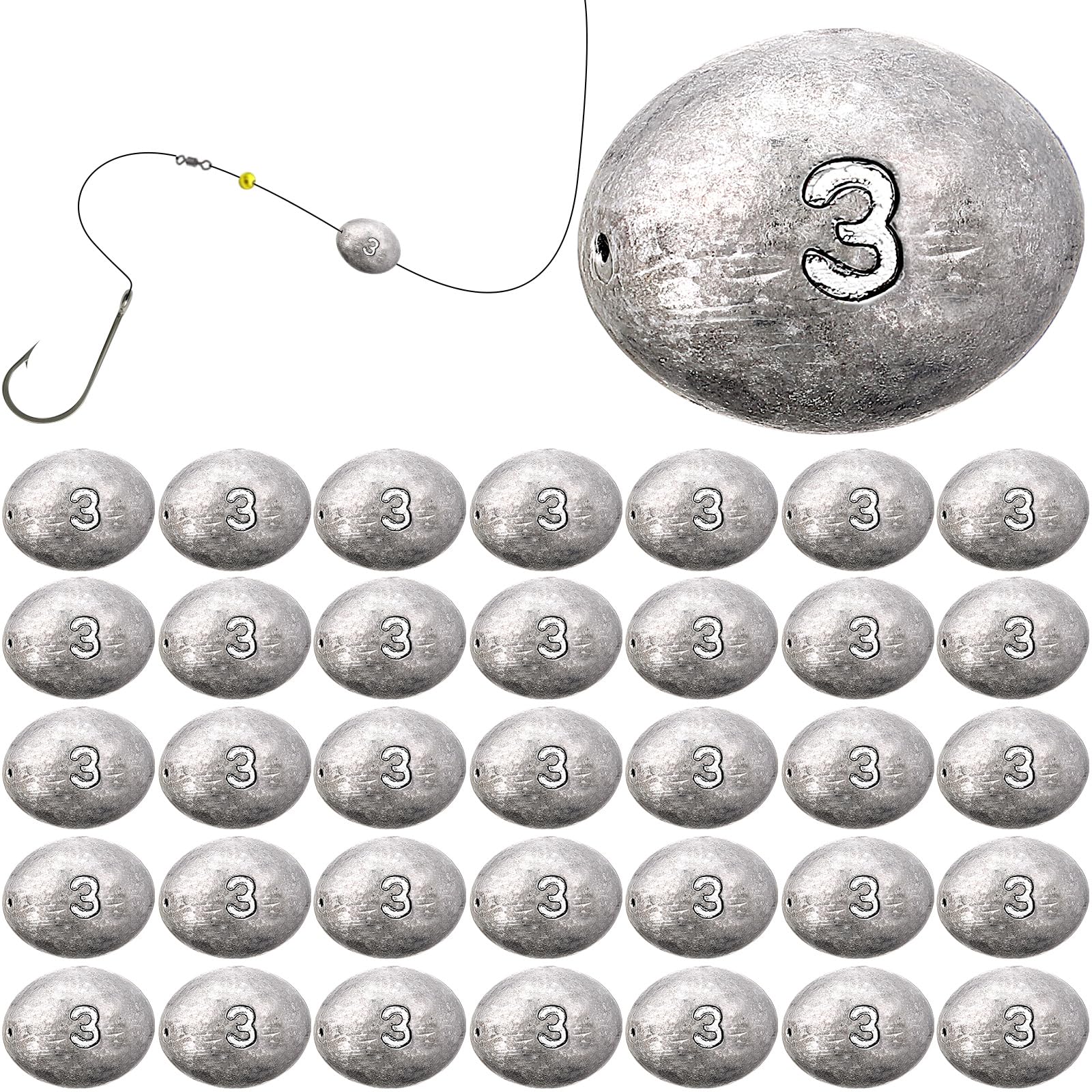Photo 1 of ***INCOMPLETE SET/ 6 PCS*** Vertintong 33 Pcs 3oz Egg Fishing Sinker Weights Kit Egg Weights Rig Drop Bass Casting Fishing Sinkers Saltwater Freshwater Gear Tackle