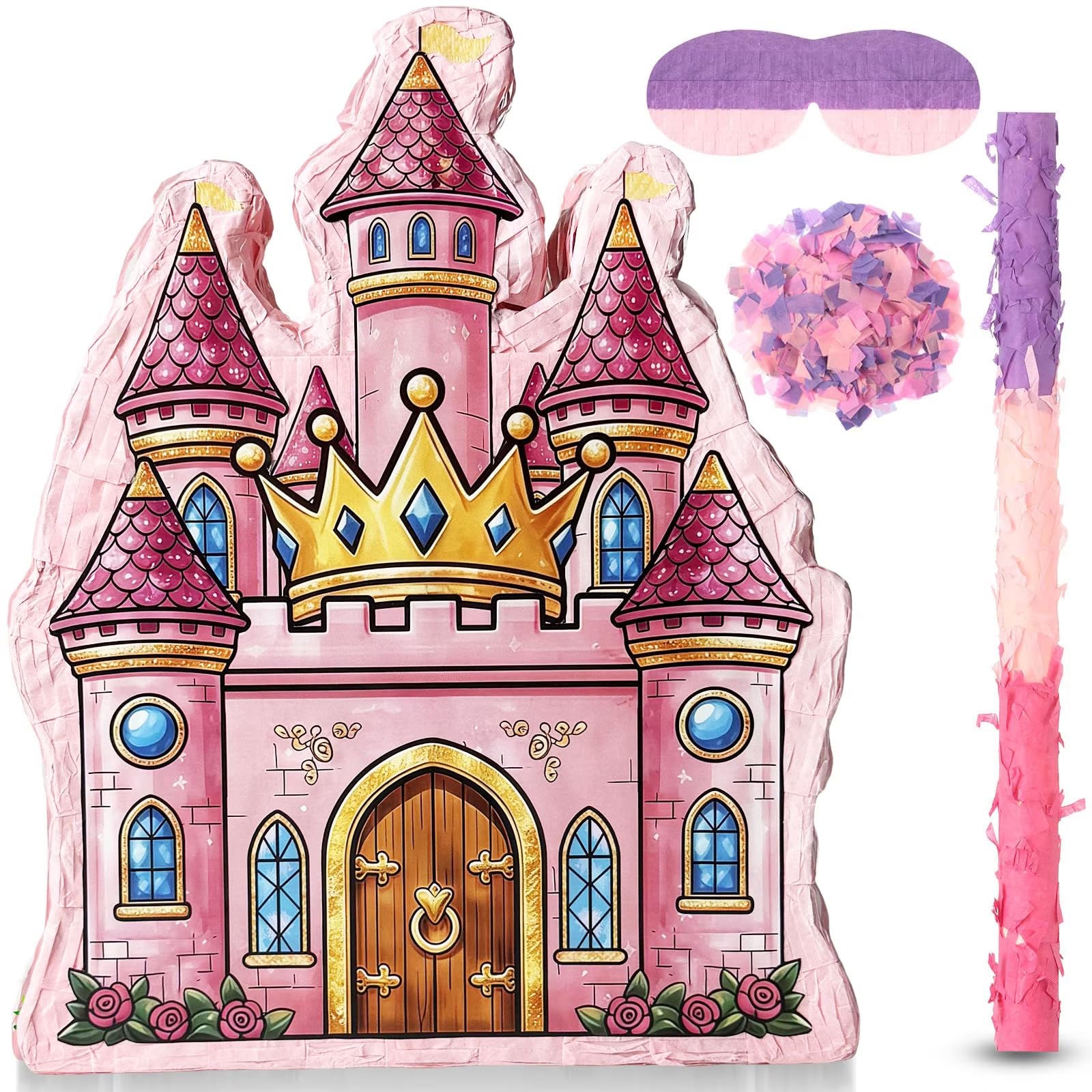 Set di pignatta con castello della principessa, con benda, pipistrello e coriandoli colorati, per ragazze, ragazzi, bambini, feste di compleanno, giocattoli, decorazioni per giochi