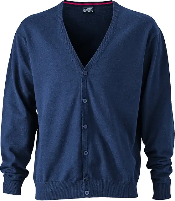 Herren V-Neck Cardigan Strickjacke mit Kragen - Baumwolle