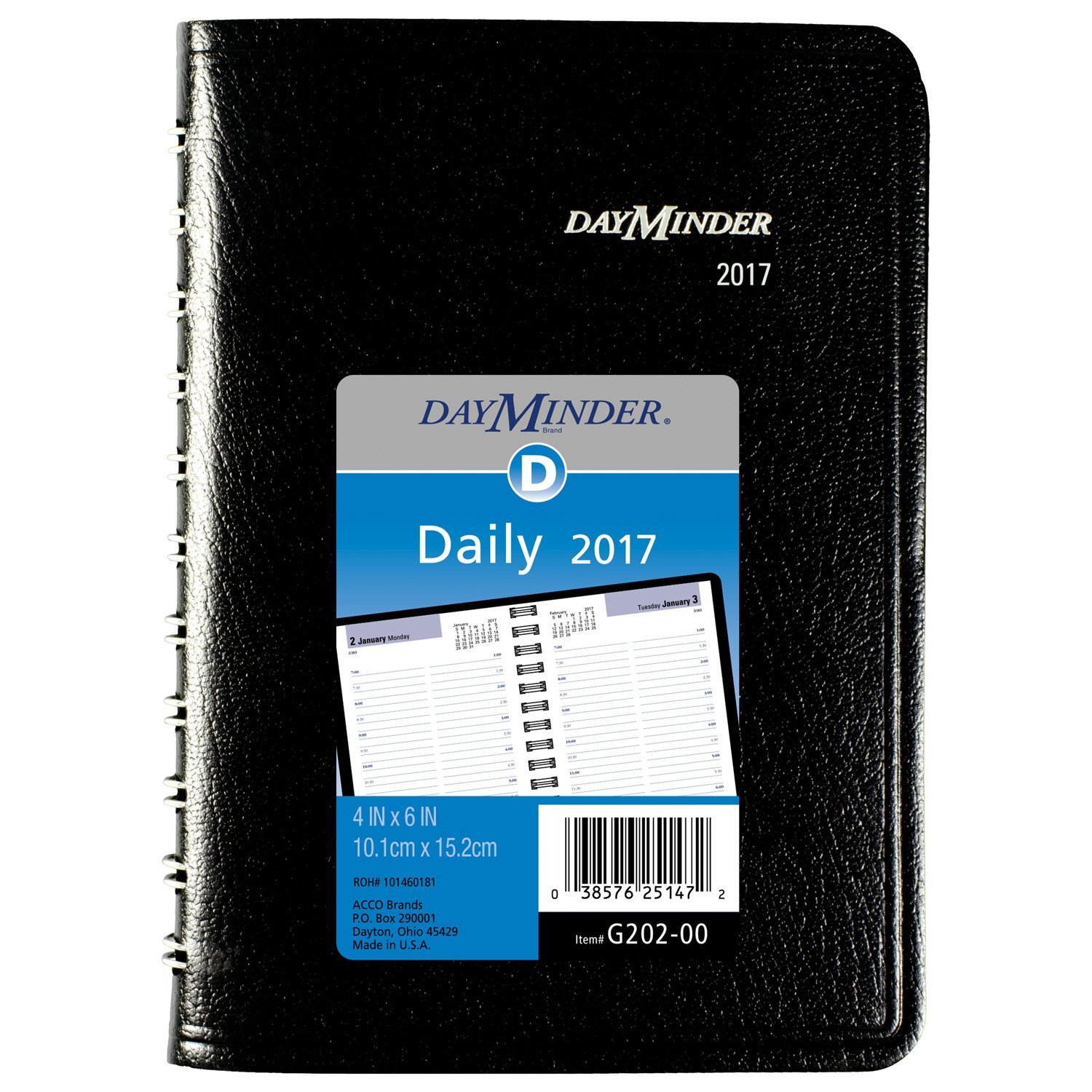 DayMinder Daily Appointment Book / Planner 2017, 4 x 6", Wirebound, Black (G202-00)