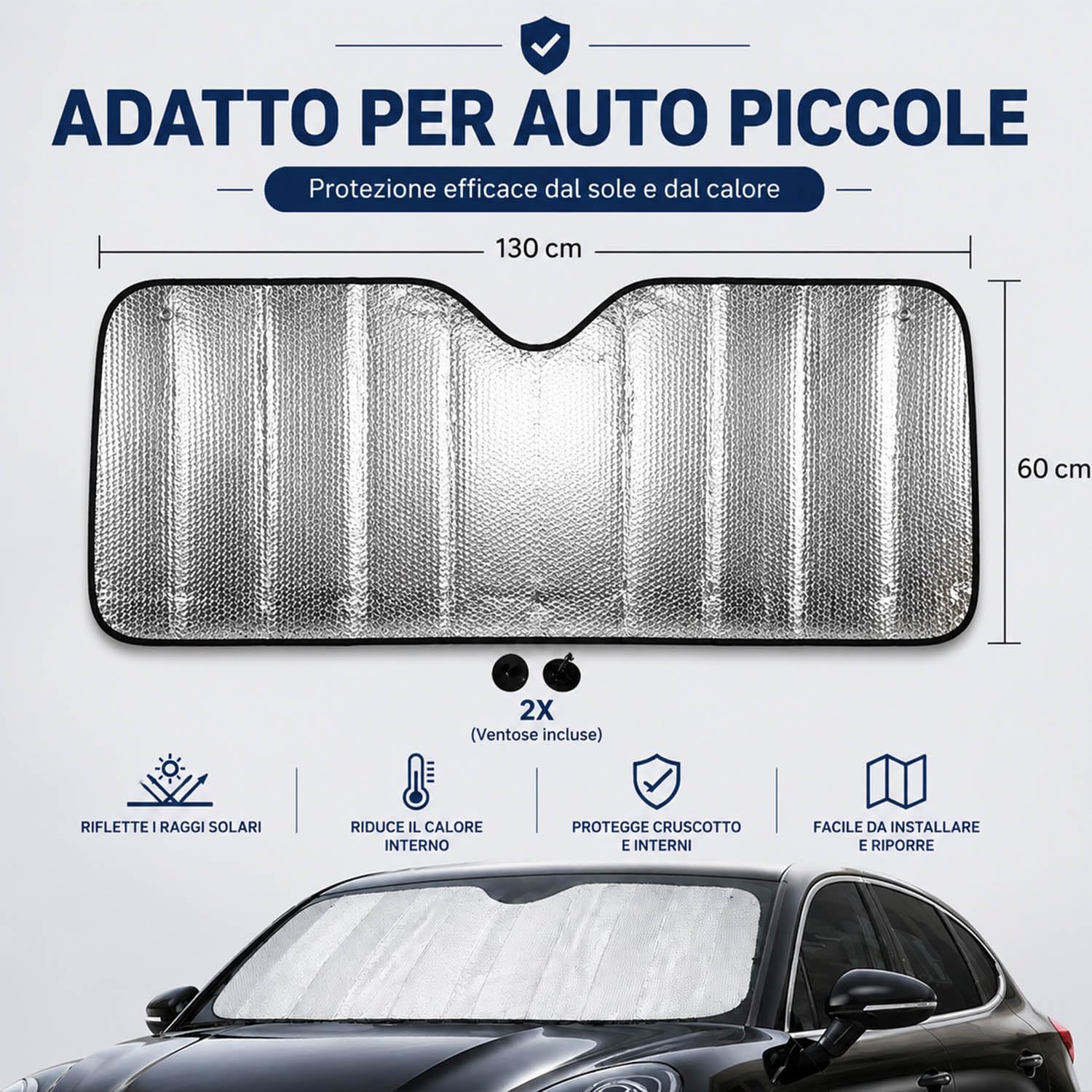 Parasole Auto Parabrezza Interno Pieghevole (130 * 60) – Protezione Sole UV, Riduce Calore, Adatta per La Maggior Parte dei Veicoli (Argento 130 * 60)