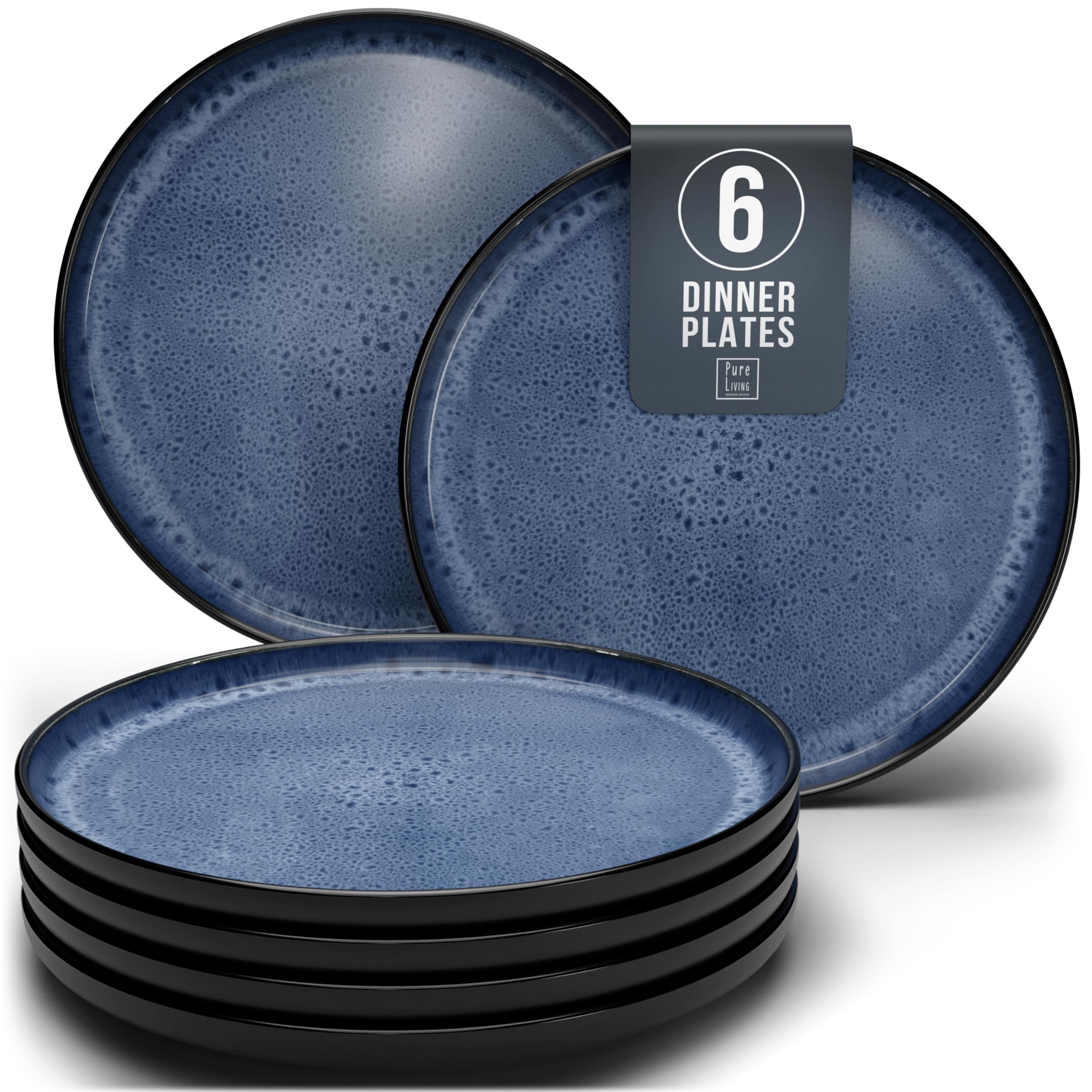 Stoneware Breakfast Plate for 6 People, Ibiza Test Winner, Dreamlike Mediterranean Stoneware Dessert Plate Set, Small Plates, Salad Plates, Pure Living in Deep Blue