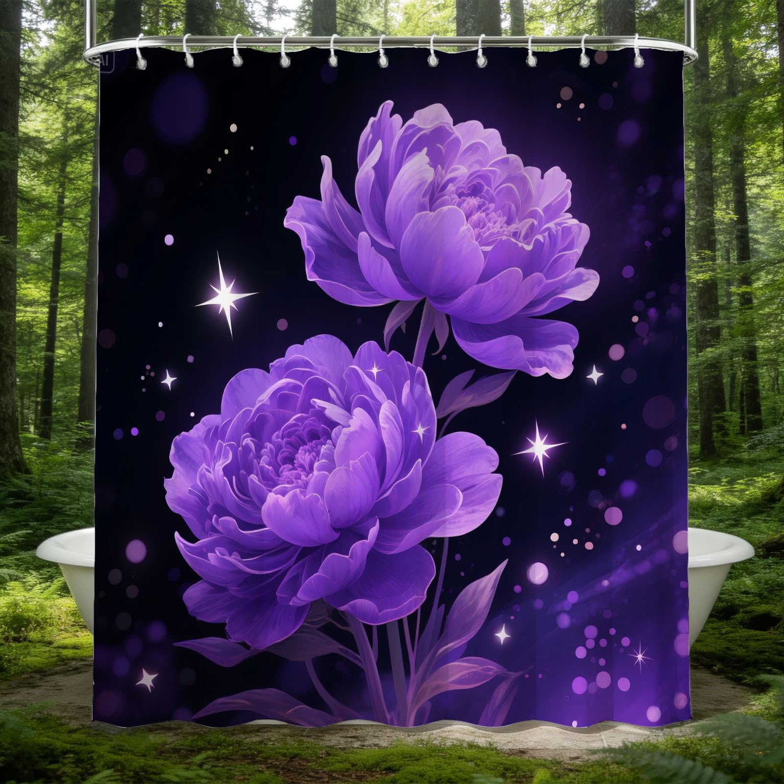 Rideau de douche 200x200 pivoine en tissu polyester imperméable