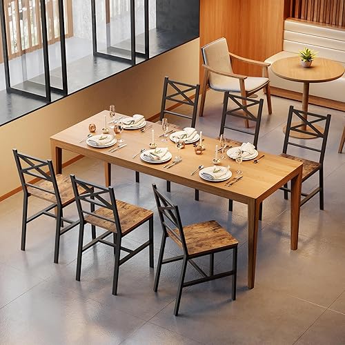 Miniatura 6 de Juego de 4 sillas de comedor, sillas de cocina de madera rústica con respaldo, sillas de comedor estilo granja para cocina, silla de estilo