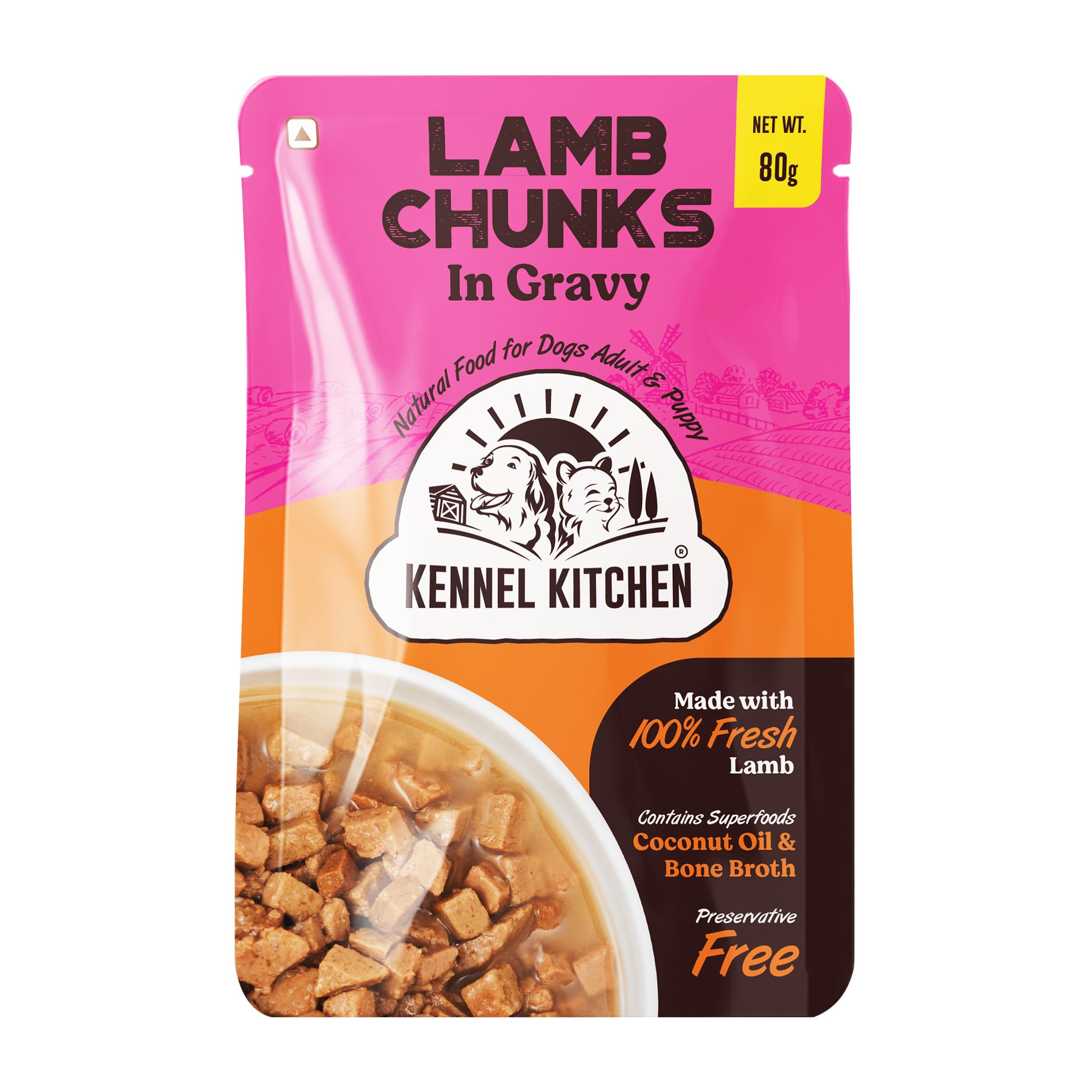 Kennel Kitchen Lamb Chunks in Gravy, 80g (Pack of 30) | Wet Dog Food for Adult & Puppy | Dog Food Gravy with Regionally Sourced Fresh Lamb | Free from Artificial Colours & Preservatives