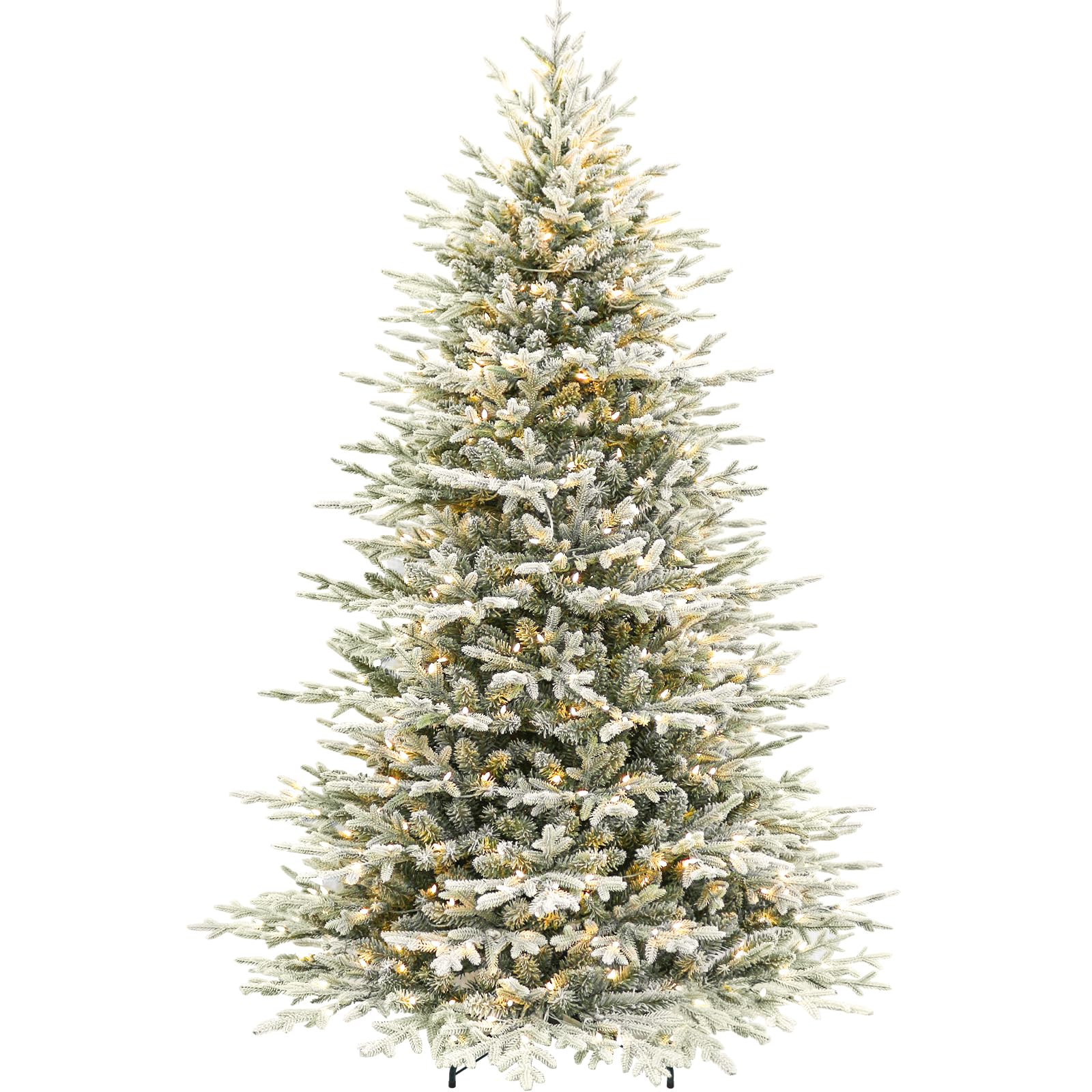 Hykolity 7.5 ft Prelit Snow Flocked Christmas Tree, 2933 PE&PVC Realistic Branch Tips, Artificial Twinkling Christmas Tree with 450 Warm White LED Lights, Metal Stand and Hinged Branches