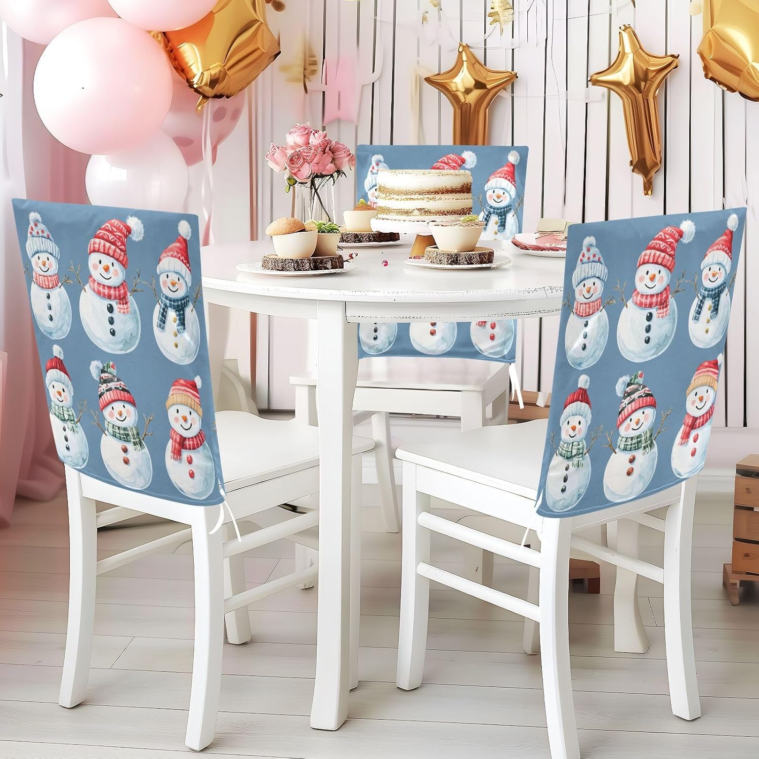 MNSRUU Christmas Chair Back Cover for Dining Room,Snowman Chair Slipcovers Set of 6,Snowman Chair Cover for Kitchen Hotel Holiday Party Decor,328