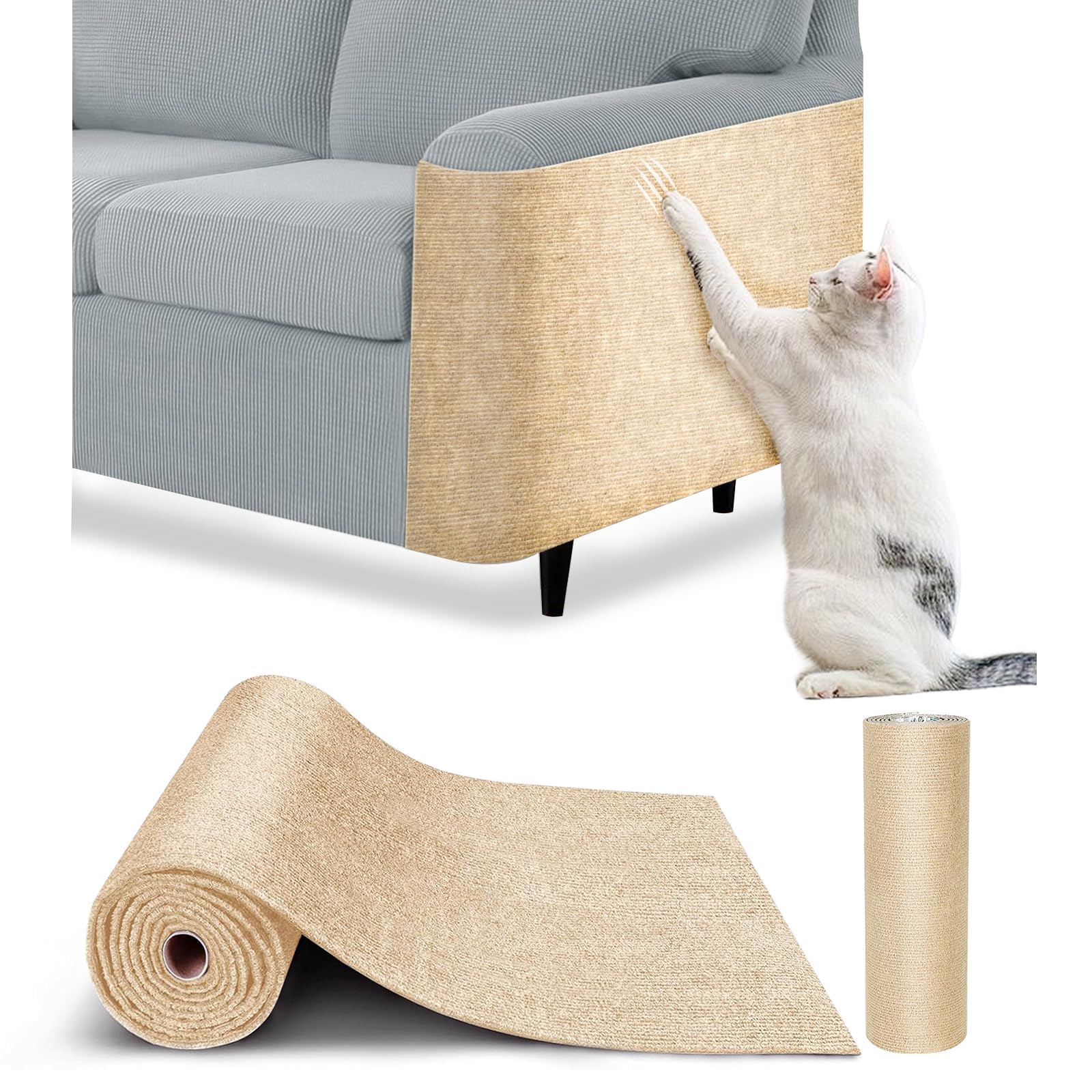 Tapis de protection de meubles pour chat – Tapis de protection contre les griffes de chat – Tapis autocollant découpable pour canapé d'intérieur et meubles (beige, 200 x 40 cm)