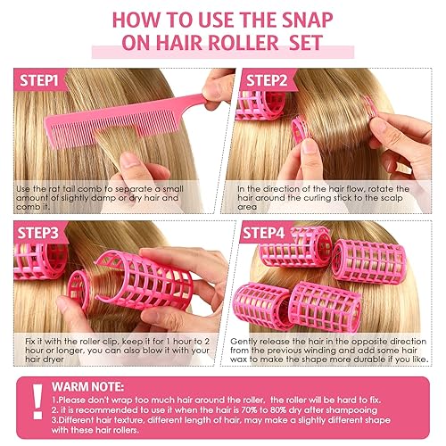 Miniatura 3 de 12 rodillos de pelo, rodillos de plástico de gran tamaño con peine de cola de rata, peine de cola de rata para cabello corto y largo, herramientas