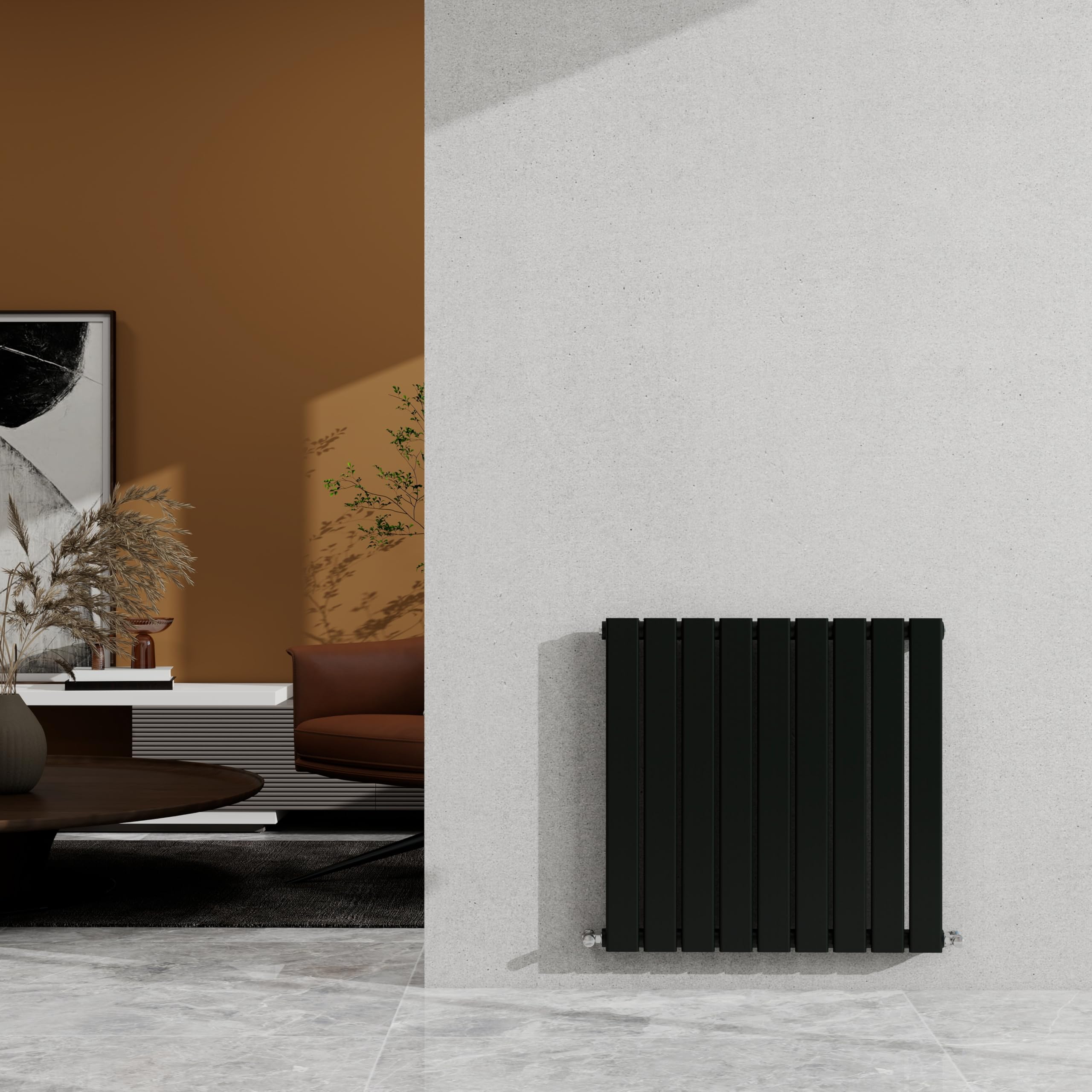 Sky Bathroom Black 600×612Mm Horizontal Designer Radiator Single Panel Modern Central Heating Flat Panel Rad 1601 Btu